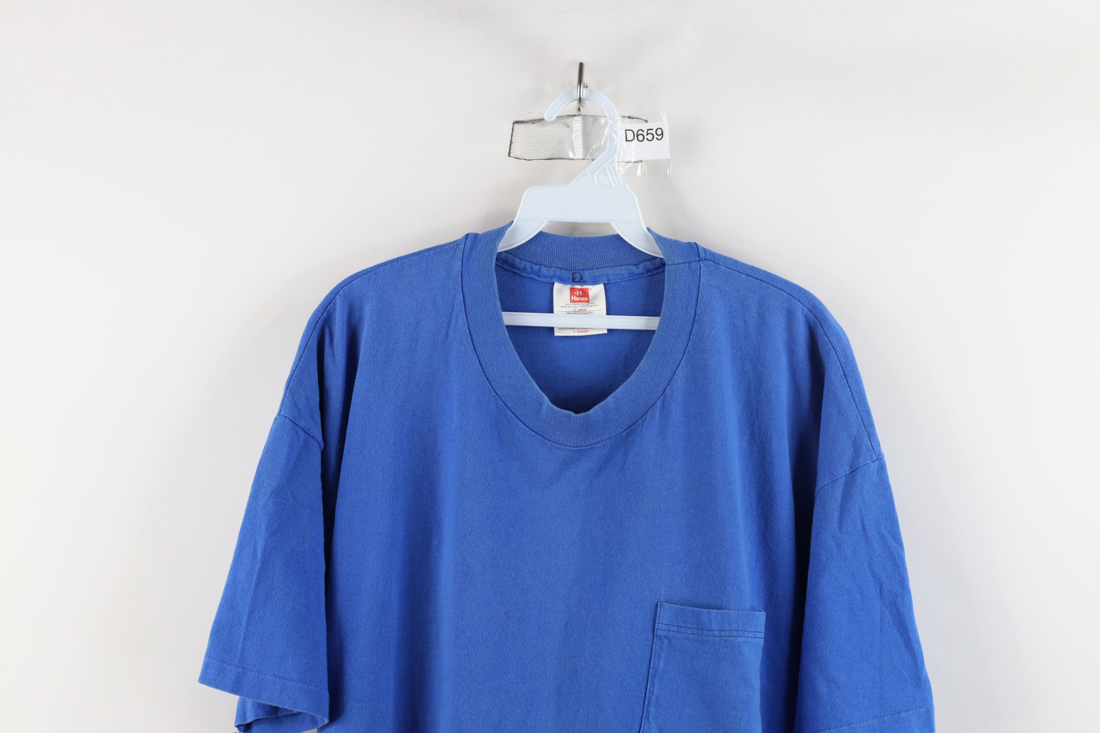 Hanes × Vintage Vintage 90s Hanes Blank Heavy Cotton Pocket T-Shirt Blue USA Size US XL / EU 56 / 4 - 2 Thumbnail