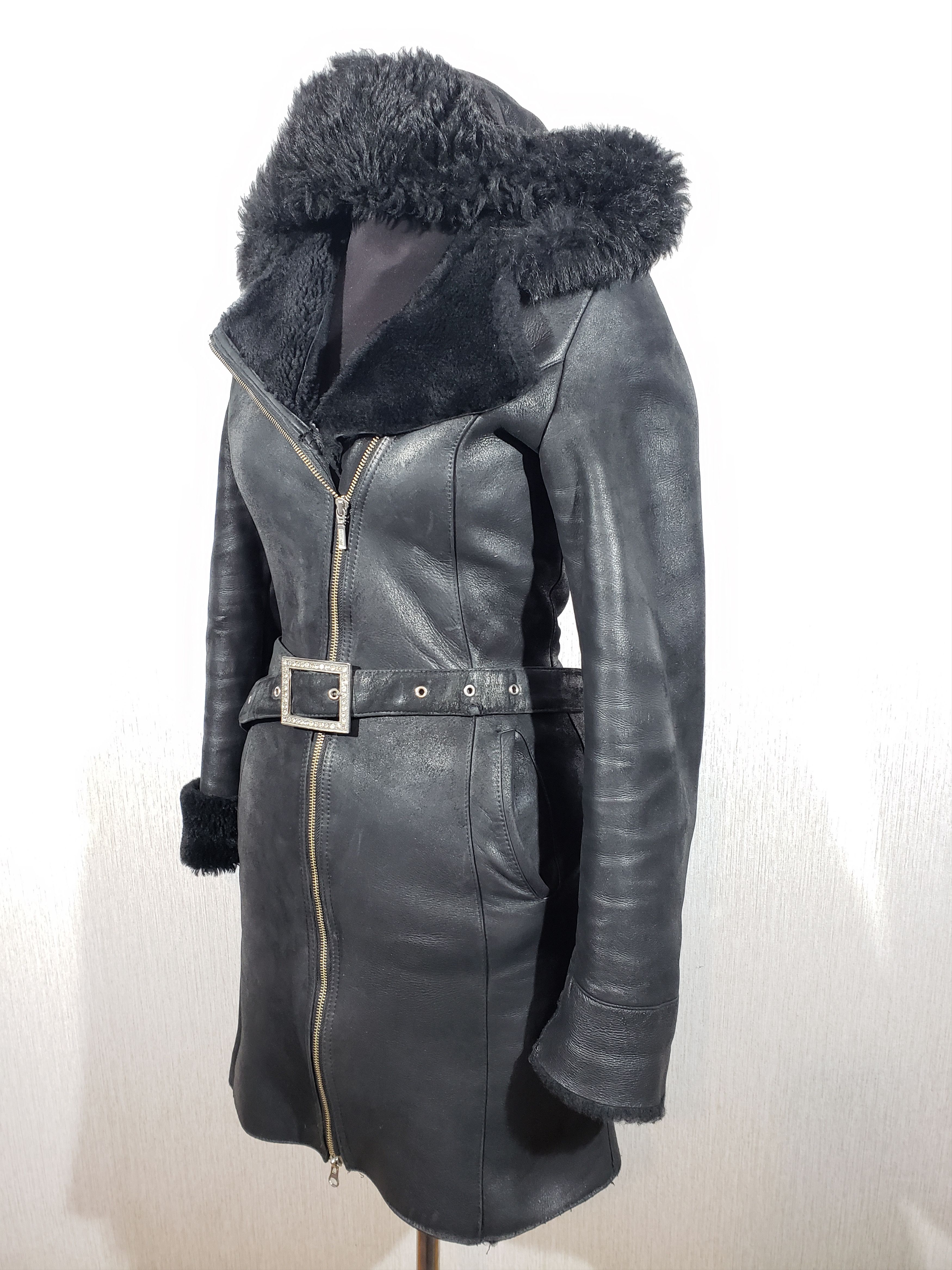 Other Stylish black sheepskin coat with metal zipper and hood. Size S / US 4 / IT 40 - 2 Thumbnail