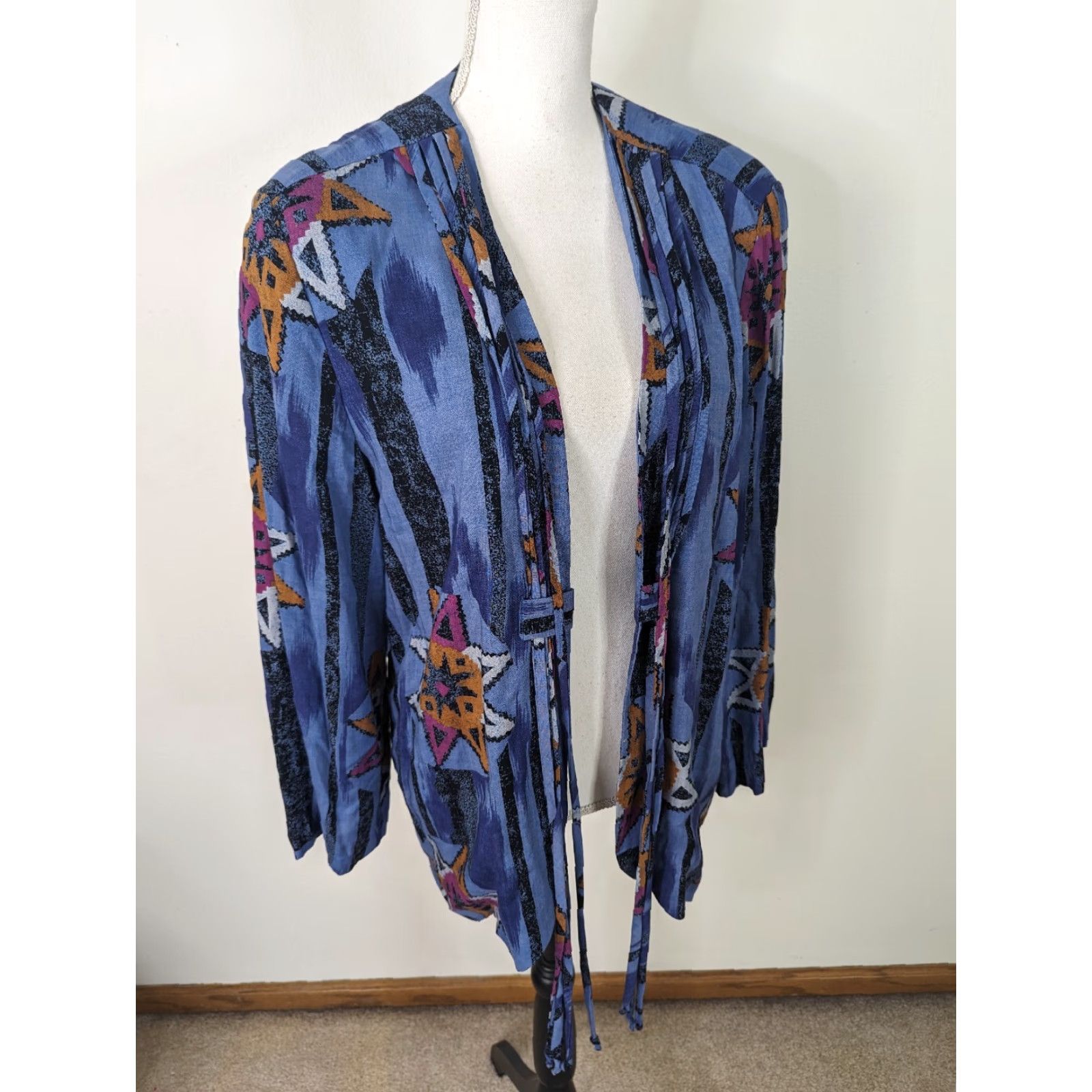 Vintage VINTAGE Womens Aztec Purple Cotton Knit Open Front Blazer Jacket Medium Size M / US 6-8 / IT 42-44 - 2 Thumbnail