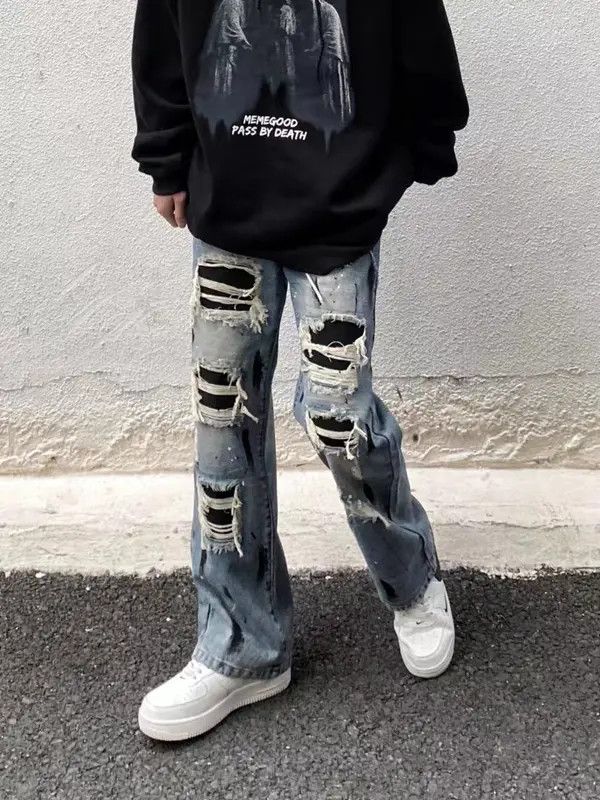 Japanese Brand High street ripped jeans with patchwork and splashes of ink Size US 30 / EU 46 - 7 Thumbnail