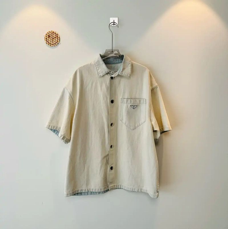 Prada Prada Beige Denim Short-Sleeve Shirt Size US S / EU 44-46 / 1 - 1 Thumbnail