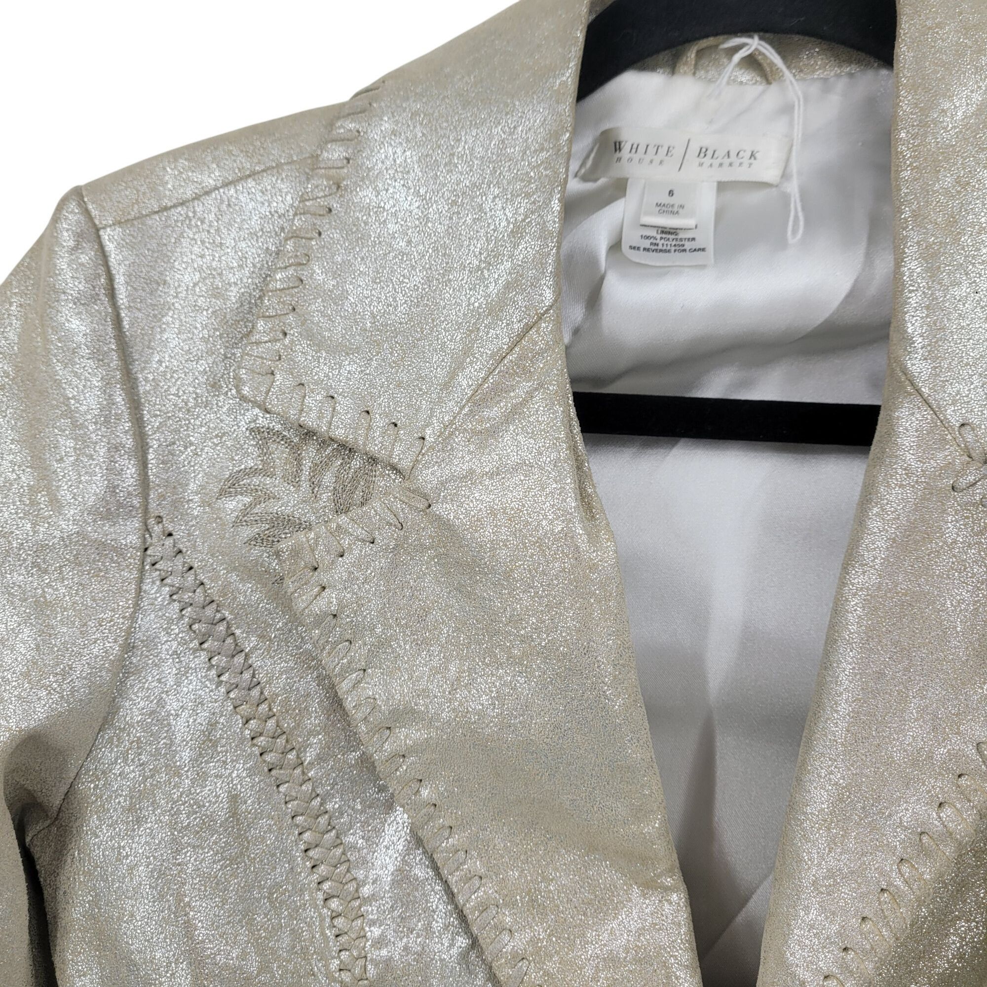 White House Black Market WHBM Metallic Gold Western Genuine Leather Bolero Jacket 6 P Size M / US 6-8 / IT 42-44 - 6 Thumbnail