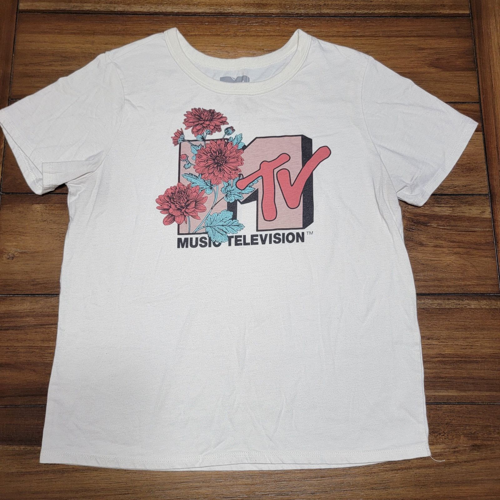 Mtv MTV White Tee Floral Logo - Size Medium Size M / US 6-8 / IT 42-44 - 1 Thumbnail