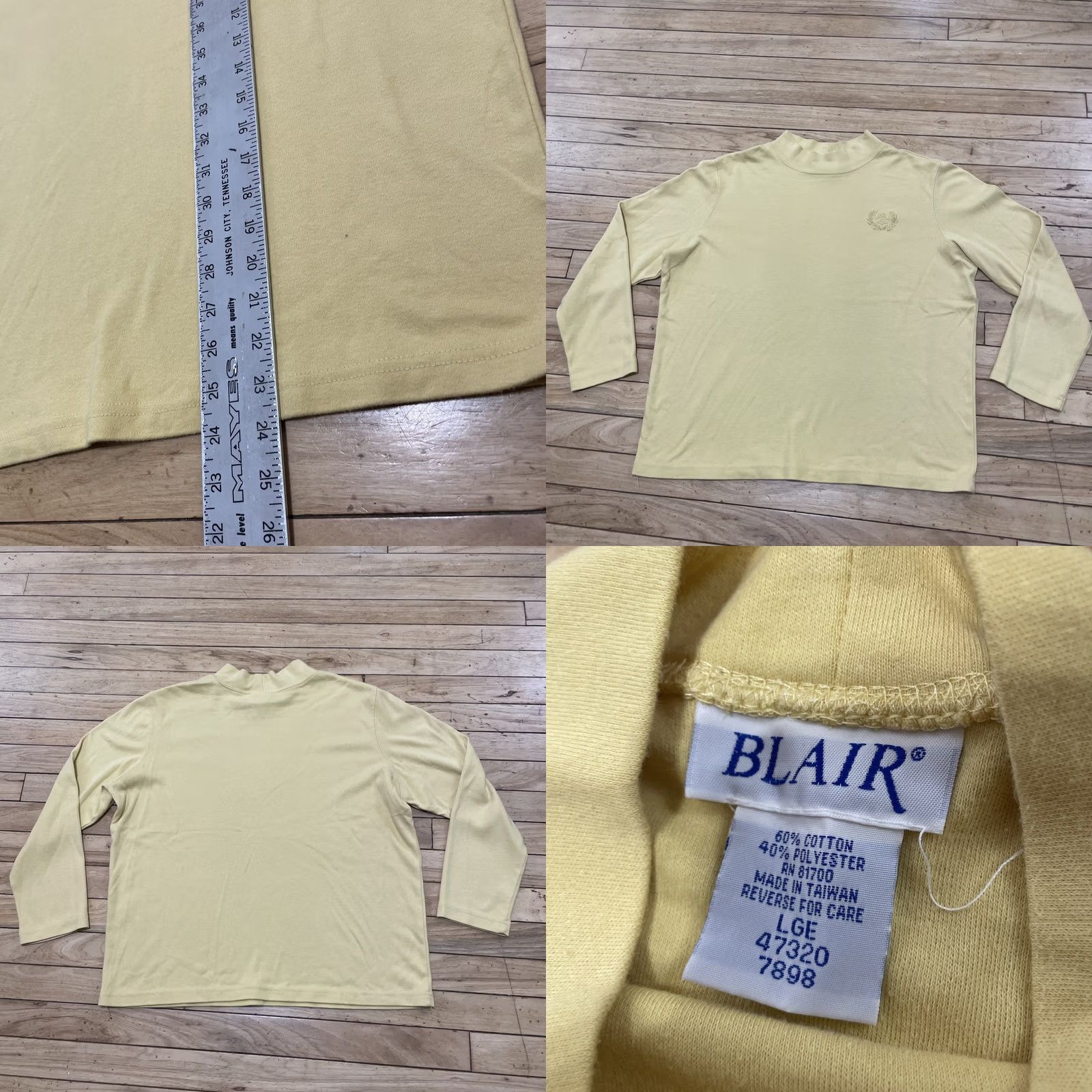 Blair VINTAGE Blair Mock Neck Crop Sweater 3/4 Sleeve Yellow Crest Adult M 80s Pullover Size US M / EU 48-50 / 2 - 9 Thumbnail