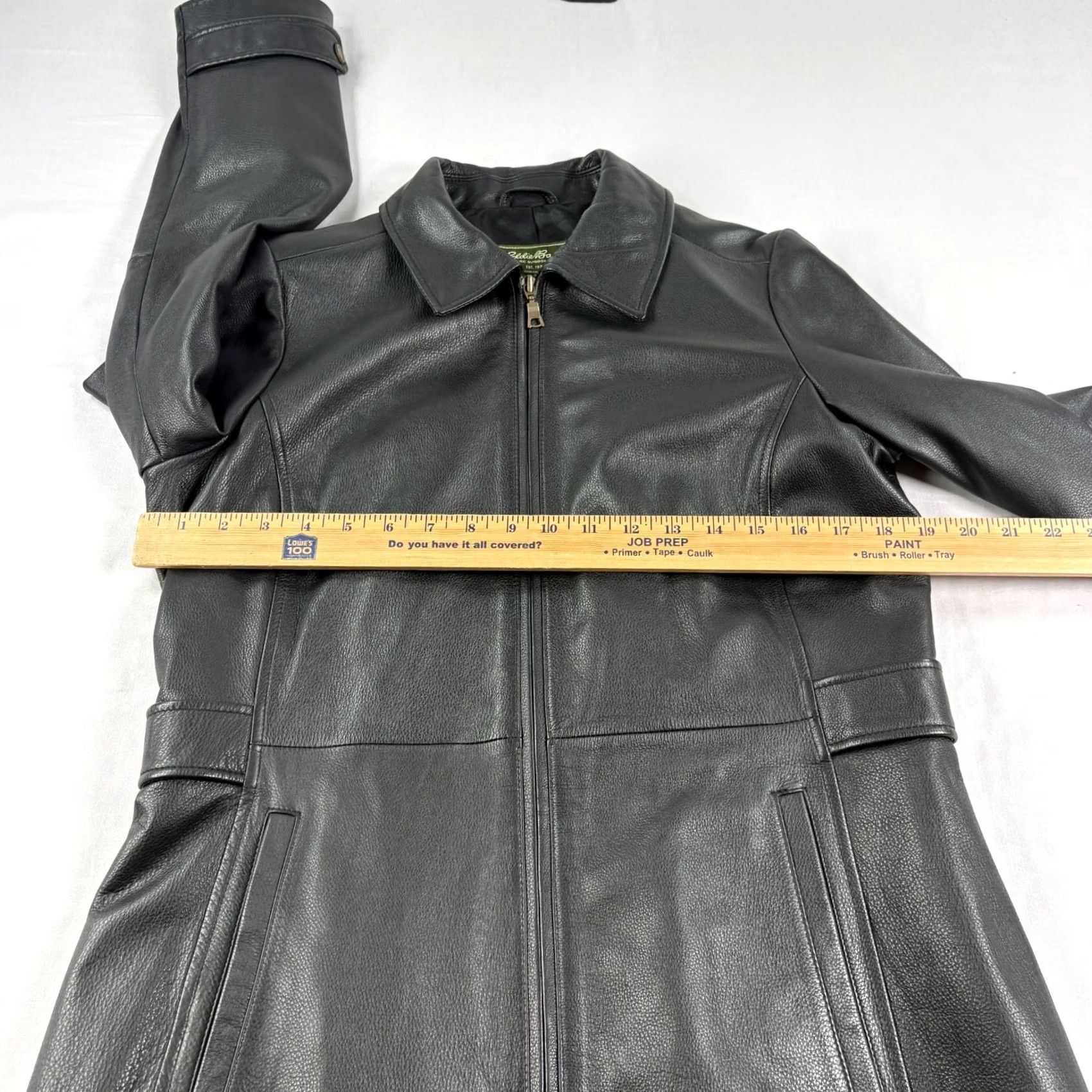 Eddie Bauer VINTAGE Eddie Bauer Leather Coat Womens Black Medium Petite Full Zip Trench Jacket Size M / US 6-8 / IT 42-44 - 3 Thumbnail