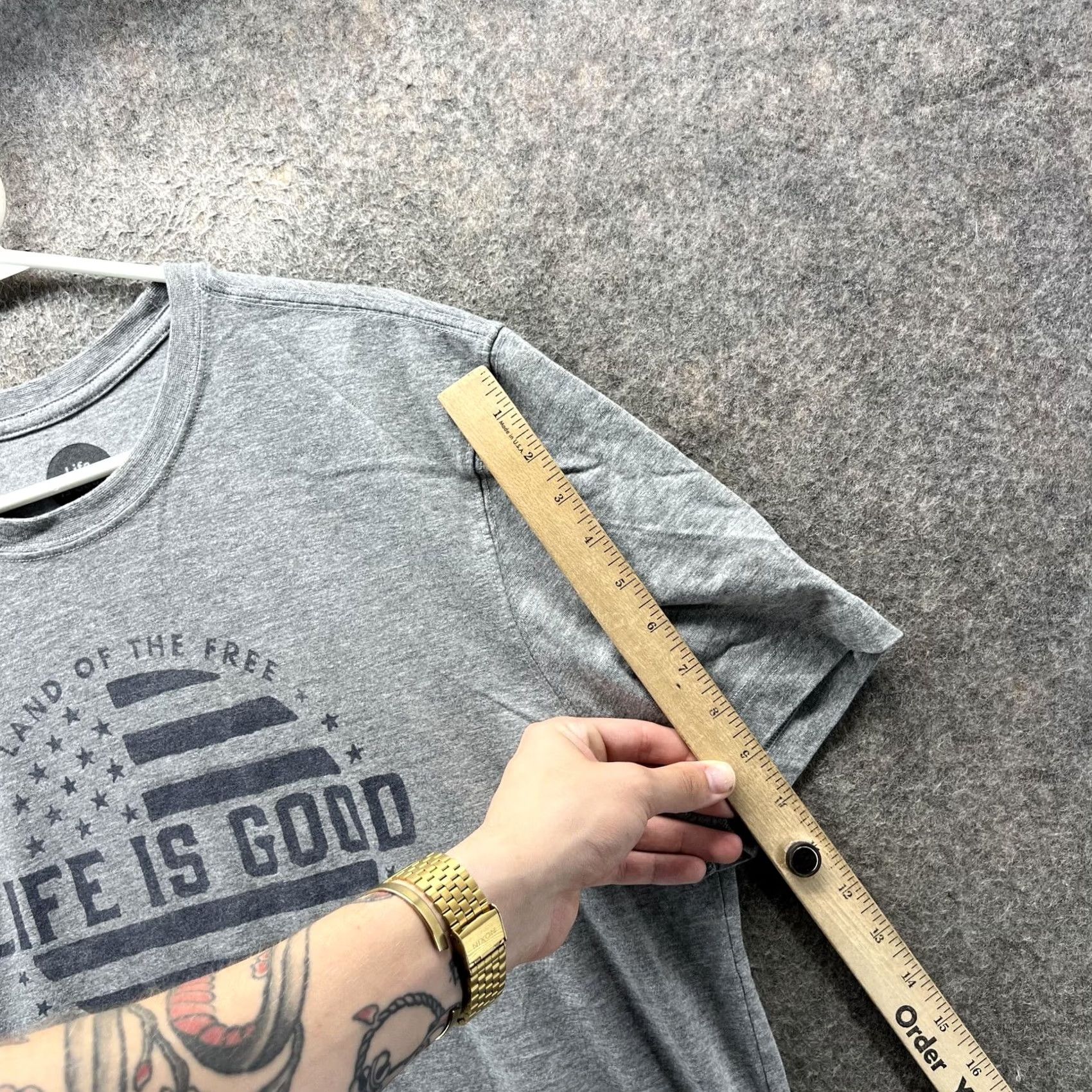 Life is Good Life Is Good Shirt Mens Large Crusher Tee American Flag Graphic USA Crewneck Shirt Size US L / EU 52-54 / 3 - 6 Thumbnail