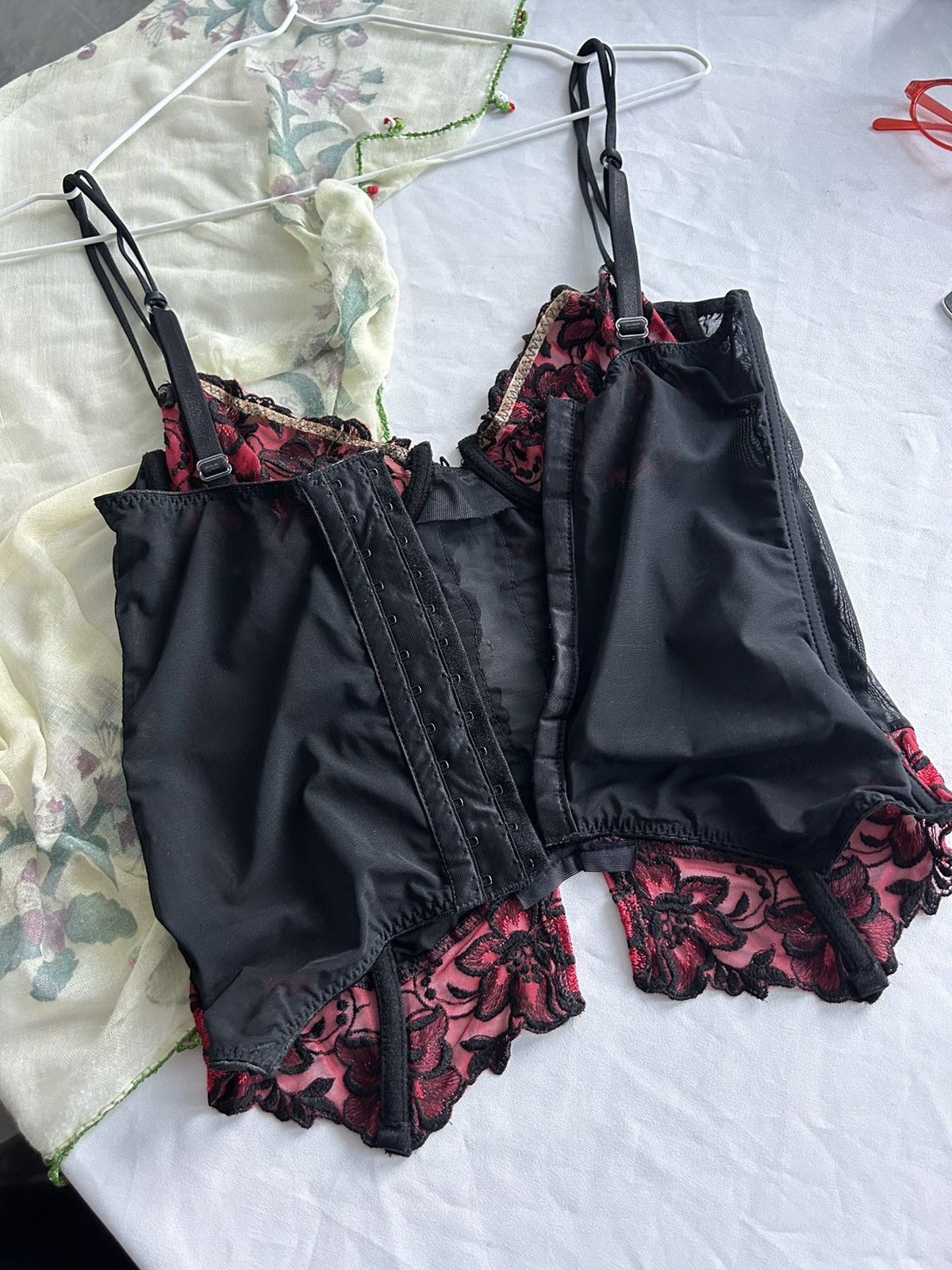 Designer × Vintage Vintage Black & Red Mesh Embroidered Corser Sexy 00s 90s Size ONE SIZE - 10 Thumbnail