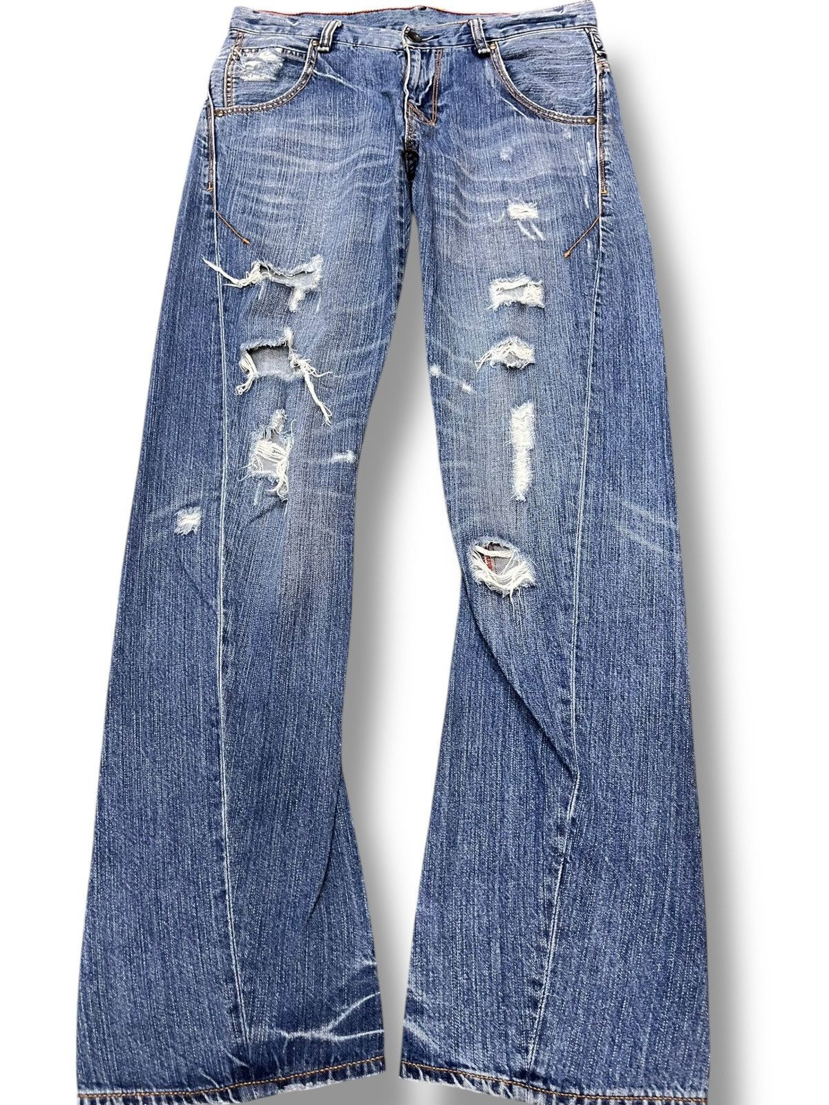 Japanese Brand Vintage UJ jeans Curve Leg Double Side Buckle Belt Denim Size US 33 - 1 Thumbnail