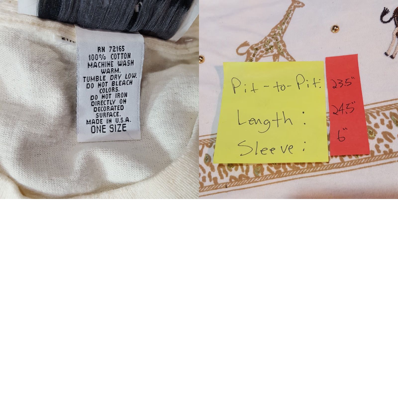 Vintage VINTAGE Jennifer's Studio T-Shirt Women Ivory Cream Lion Giraffe Africa 90s 80s Art Animals Fashion Nature Retro Short Sleeve Crew Neck Pink Periods? Size L / US 10 / IT 46 - 8 Thumbnail