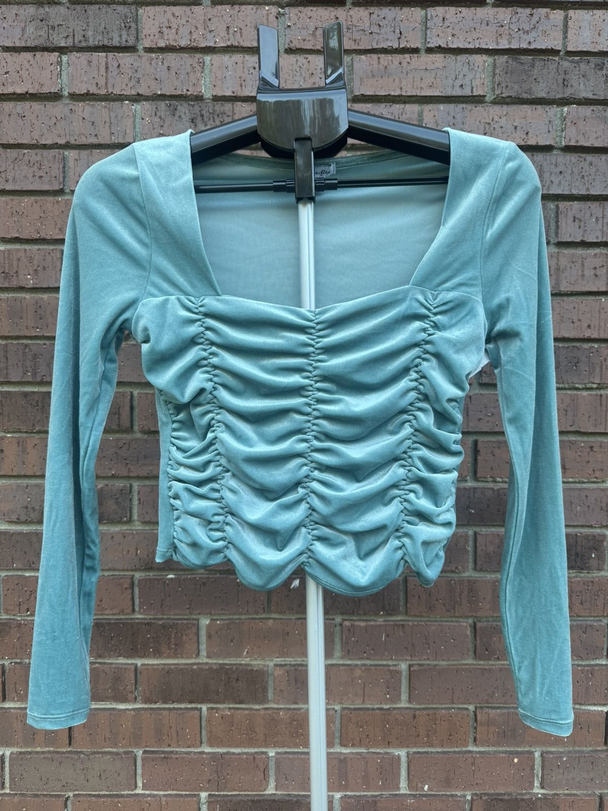 Other Love Fire Mineral Blue Womens Small Ruched Velvet Top Size S / US 4 / IT 40 - 1 Thumbnail