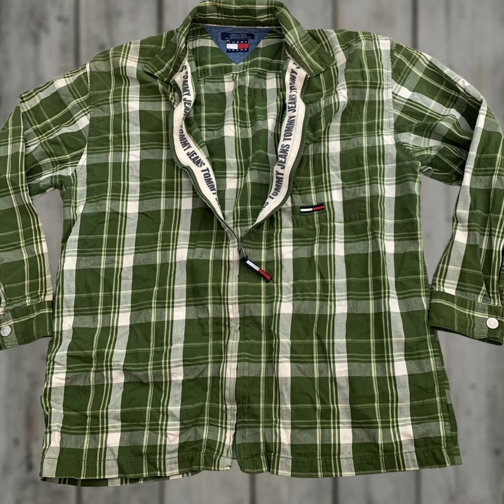 Tommy Hilfiger Vintage Tommy Hilfiger Tommy Jeans Full Zip Shirt Mens XL Green Plaid Size US XL / EU 56 / 4 - 1 Thumbnail