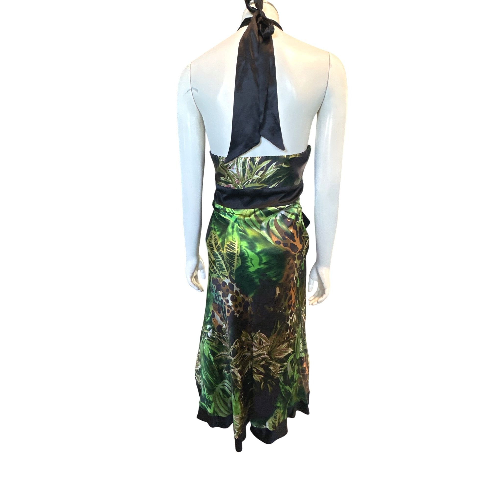 Other Cache Size Medium Green Jungle Print Silk Halter Dress Tropi Size M / US 6-8 / IT 42-44 - 5 Thumbnail