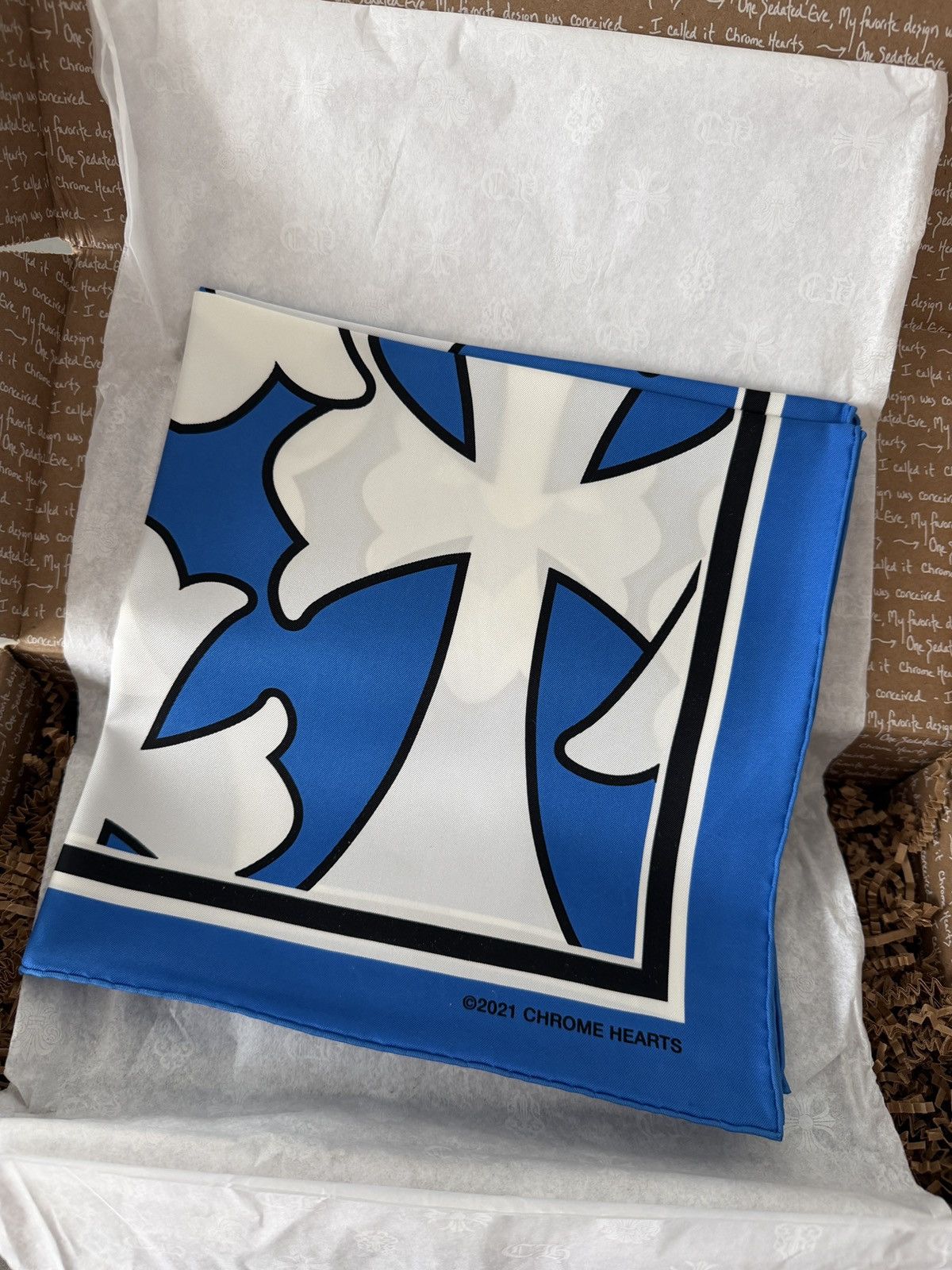 Chrome Hearts Cemetery Cross Silk Scarf Blue Size ONE SIZE - 1 Thumbnail