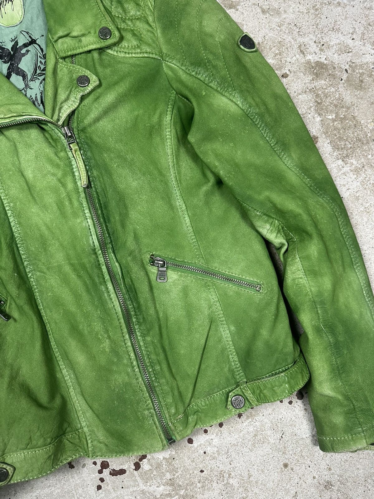 Genuine Leather × Vintage Vintage Y2K Green Leather Moto Biker Style Jacket Size US S / EU 44-46 / 1 - 6 Thumbnail