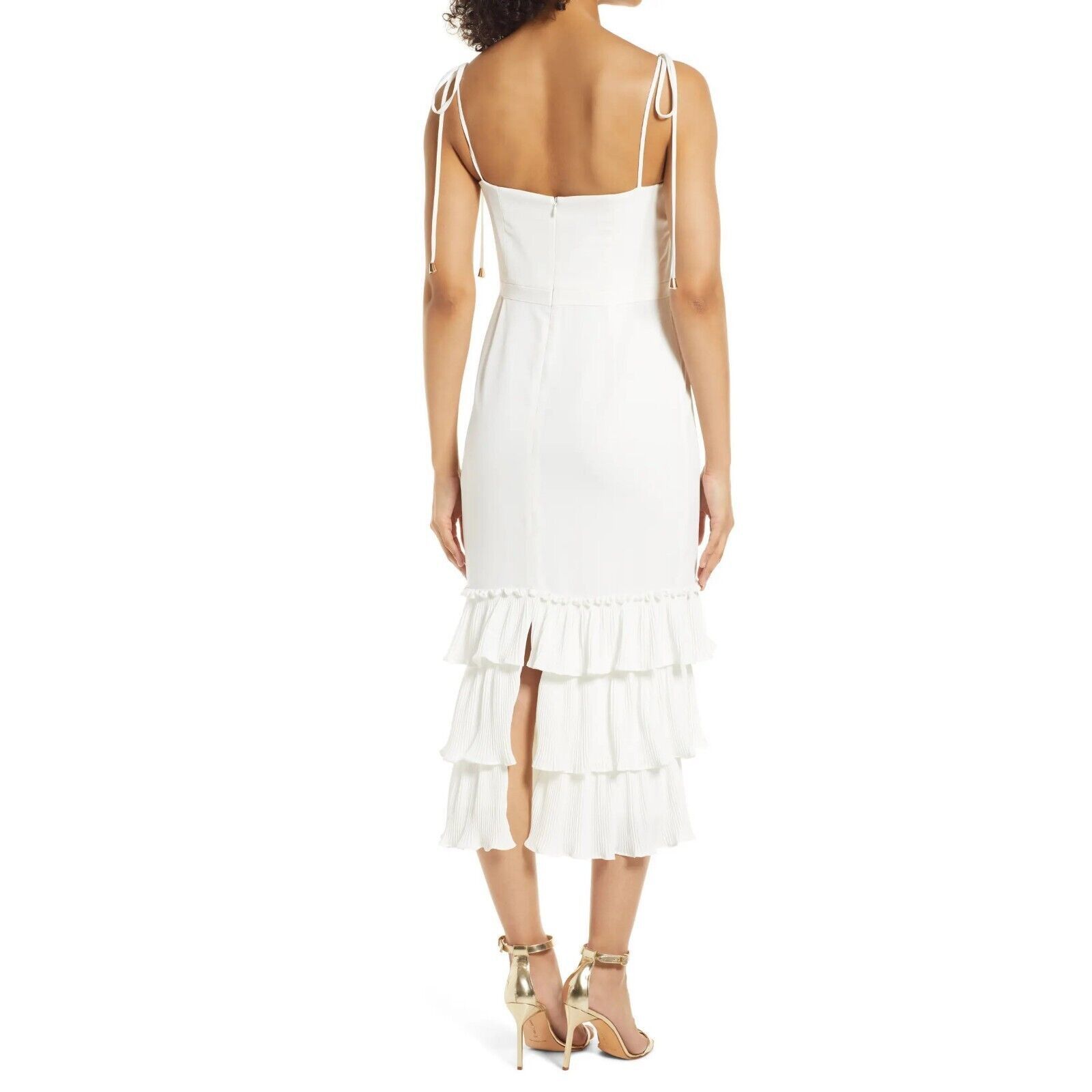 The Unbranded Brand Elle Zeitoune Women White Tiered Sheath Midi Dress Size S Size S / US 4 / IT 40 - 2 Thumbnail