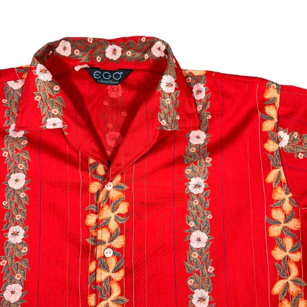 Vintage VINTAGE Ego Bond Street Shirt Adult XL Red Floral Striped 70s Button-Up Long Sleeve Casual Mens Size US XL / EU 56 / 4 - 2 Thumbnail