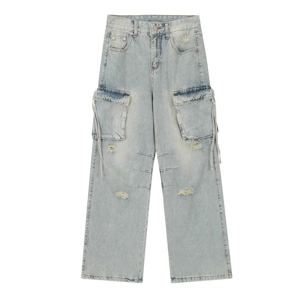 Japanese Brand × Jean Washed men's loose casual multi-pocket ripped work jeans Size US 32 / EU 48 - 1 Thumbnail