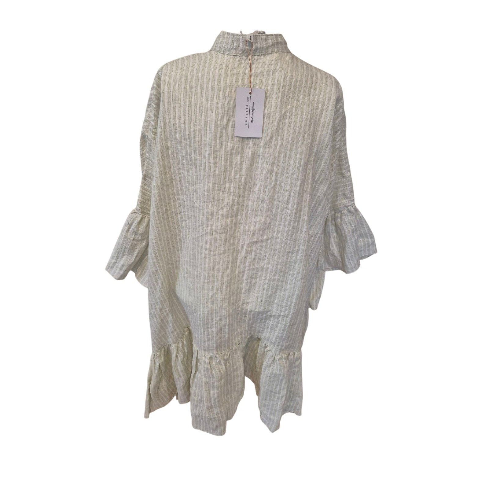 Other Aurelia Aqua Greek Boho Ruffle Linen Shirt Swing Dress Green Size ONE SIZE - 5 Thumbnail