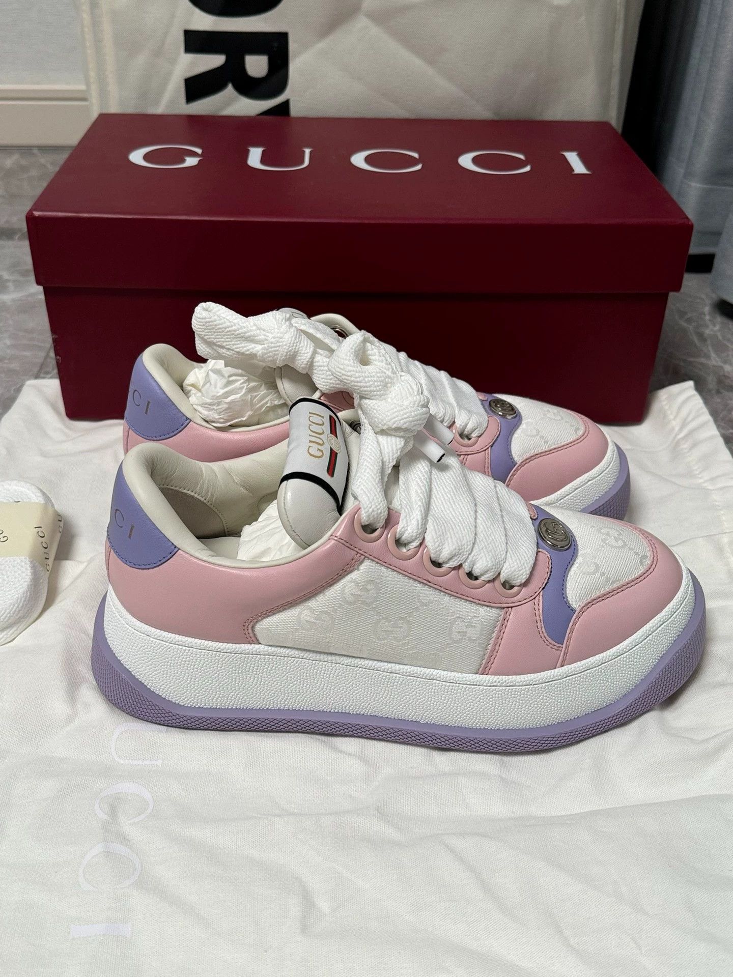 Gucci Gucci Screener Dirty Sneakers Pink&White Purple&White Size US 6 / IT 36 - 3 Thumbnail