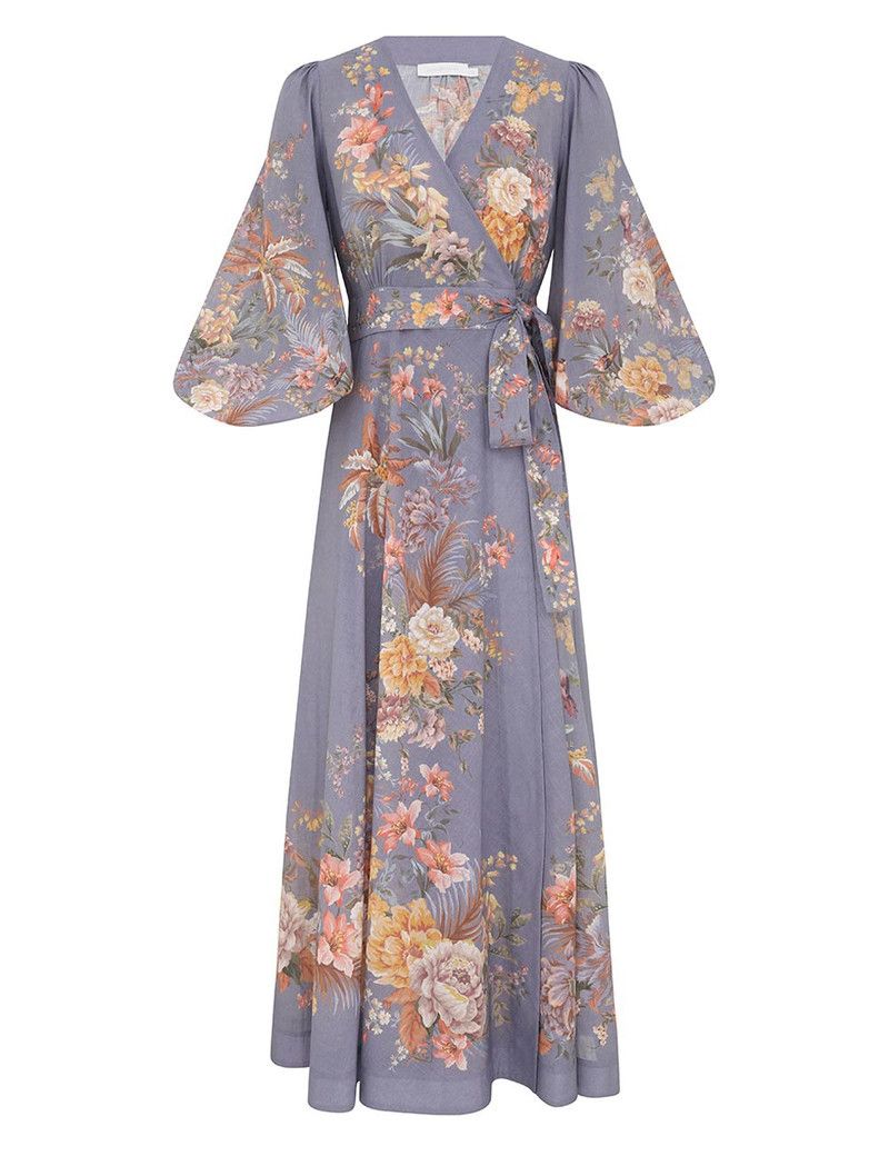 Zimmermann oc11z0226 Tallow Wrap Midi Dress In Multicolor Size S / US 4 / IT 40 - 1 Thumbnail