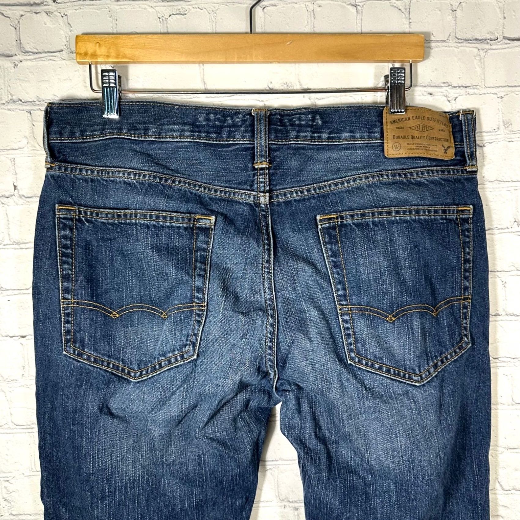 American Eagle Outfitters American Eagle Outfitters Jeans Mens 36x32 Blue Dark Wash Distressed Straight Denim Size US 36 / EU 52 - 6 Thumbnail