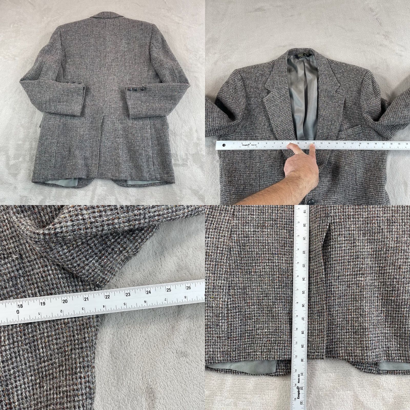 Harris Tweed VINTAGE Harris Tweed Blazer Jacket 44R Brown Leather Buttons USA Made Mens Size 44R - 8 Thumbnail