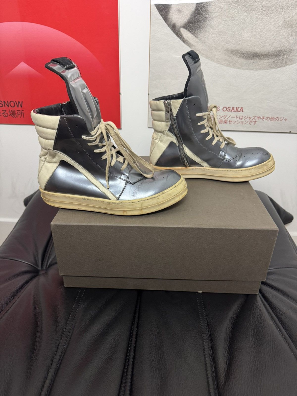 Rick Owens Rare Rick Owens Metallic Silver Geobasket High Top Sneakers Size US 7.5 / EU 40-41 - 2 Thumbnail