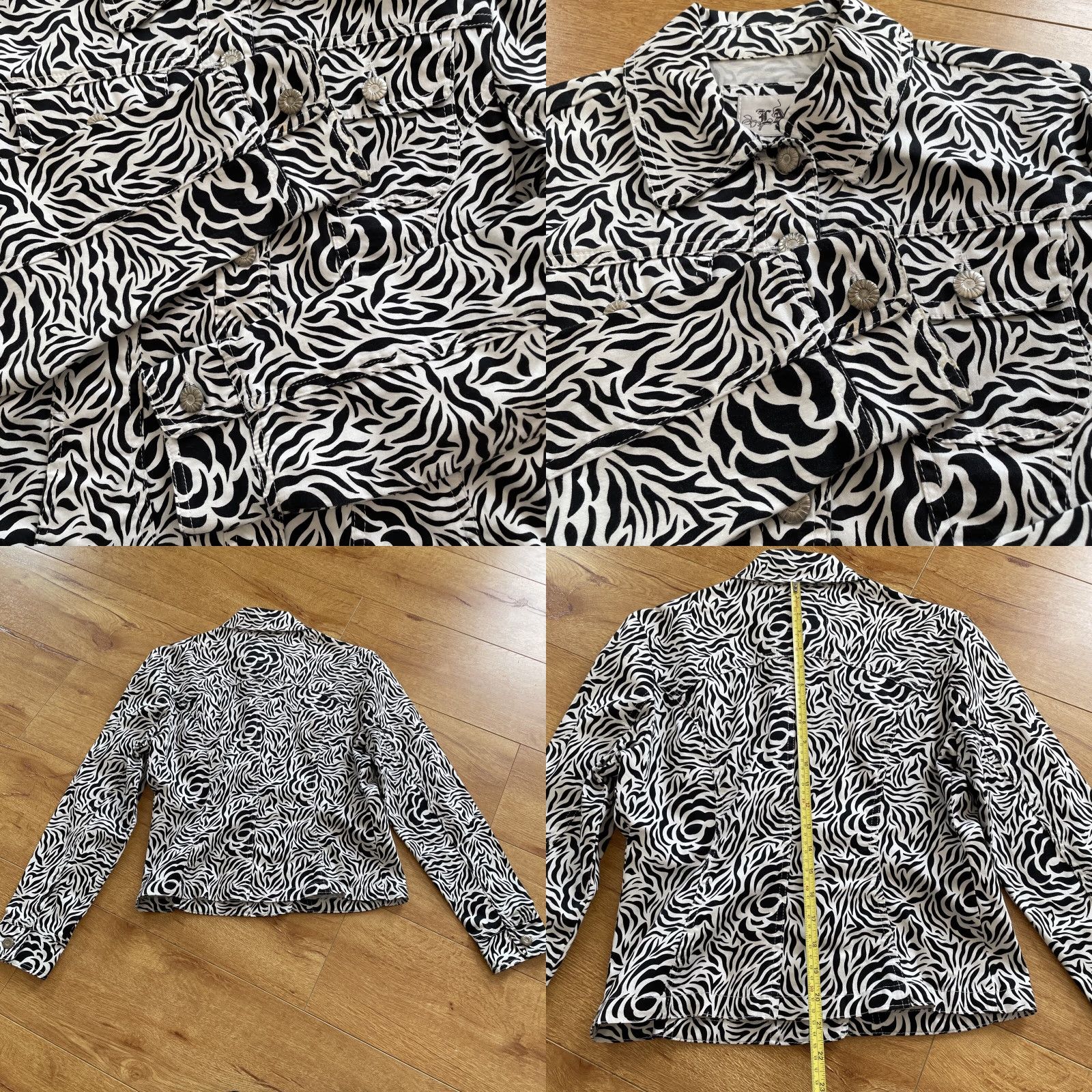 Vintage VINTAGE Live A Little Zebra Print Blazer Jacket S Women Cotton Short Button Black White Y2K Floral Pattern Size S / US 4 / IT 40 - 8 Thumbnail
