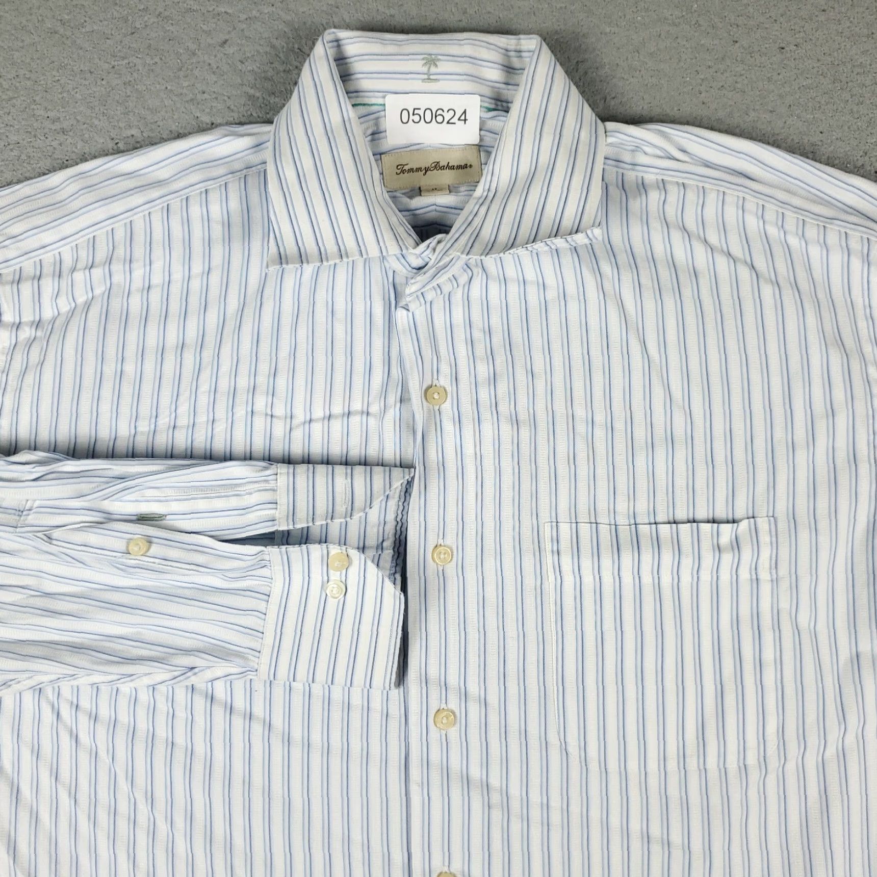 Tommy Bahama Tommy Bahama Dress Shirt Mens 17 Blue Striped Long Sleeve Button Up Casual Size 46R - 2 Thumbnail