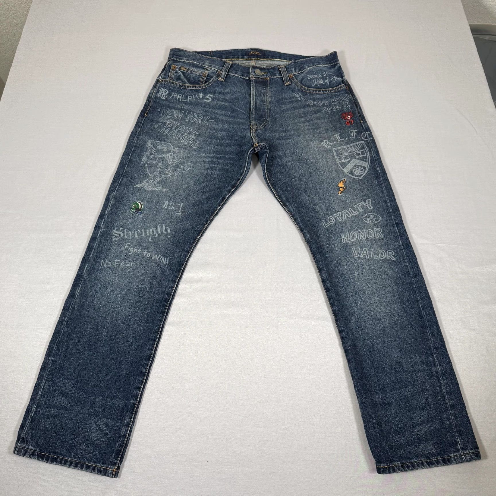 Polo Ralph Lauren Polo Ralph Lauren Varick Slim Straight Jeans Men 33x30 Blue Patchwork Denim Pants Size US XS / EU 42 / 0 - 2 Thumbnail