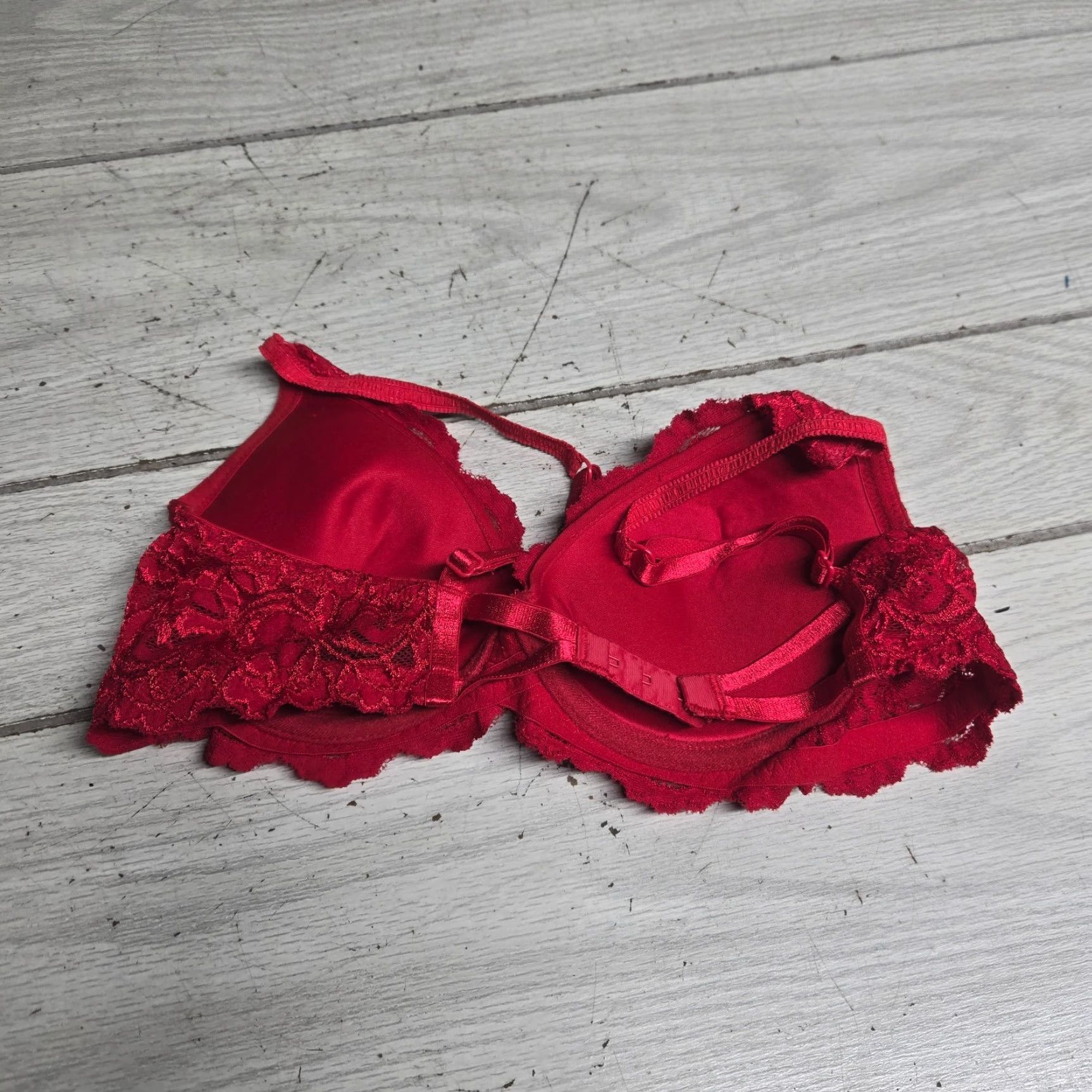 Vintage Smart & Sexy Push Up Bra 36B Red Lace Padded Underwire Nylon Blend Women's Bra Size 36B Red Lace 90s? Size ONE SIZE - 3 Thumbnail