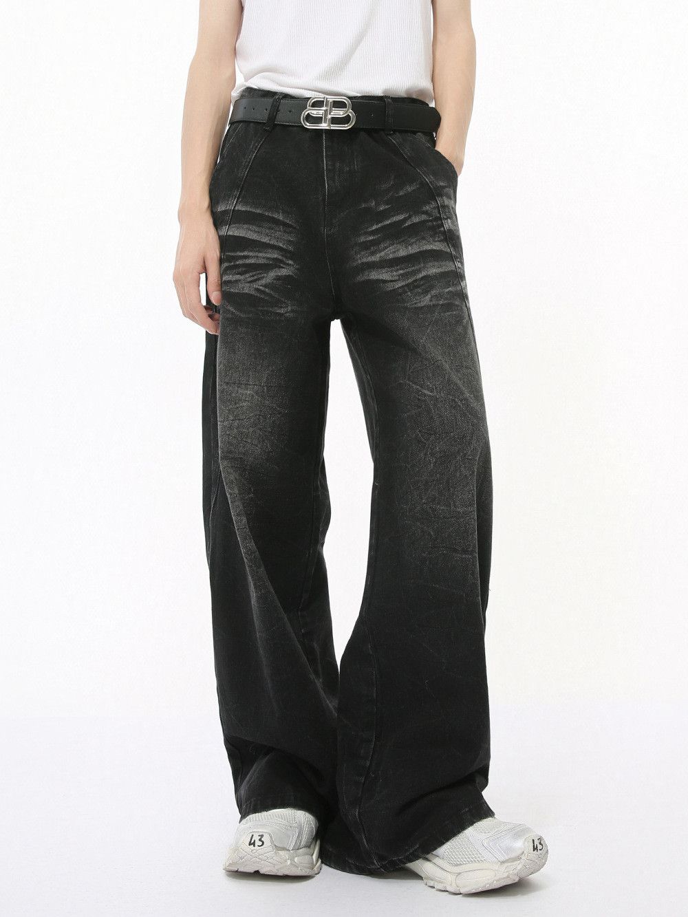 Vintage American retro trendy washed whiskered wide-leg jeans Size US 32 / EU 48 - 2 Thumbnail
