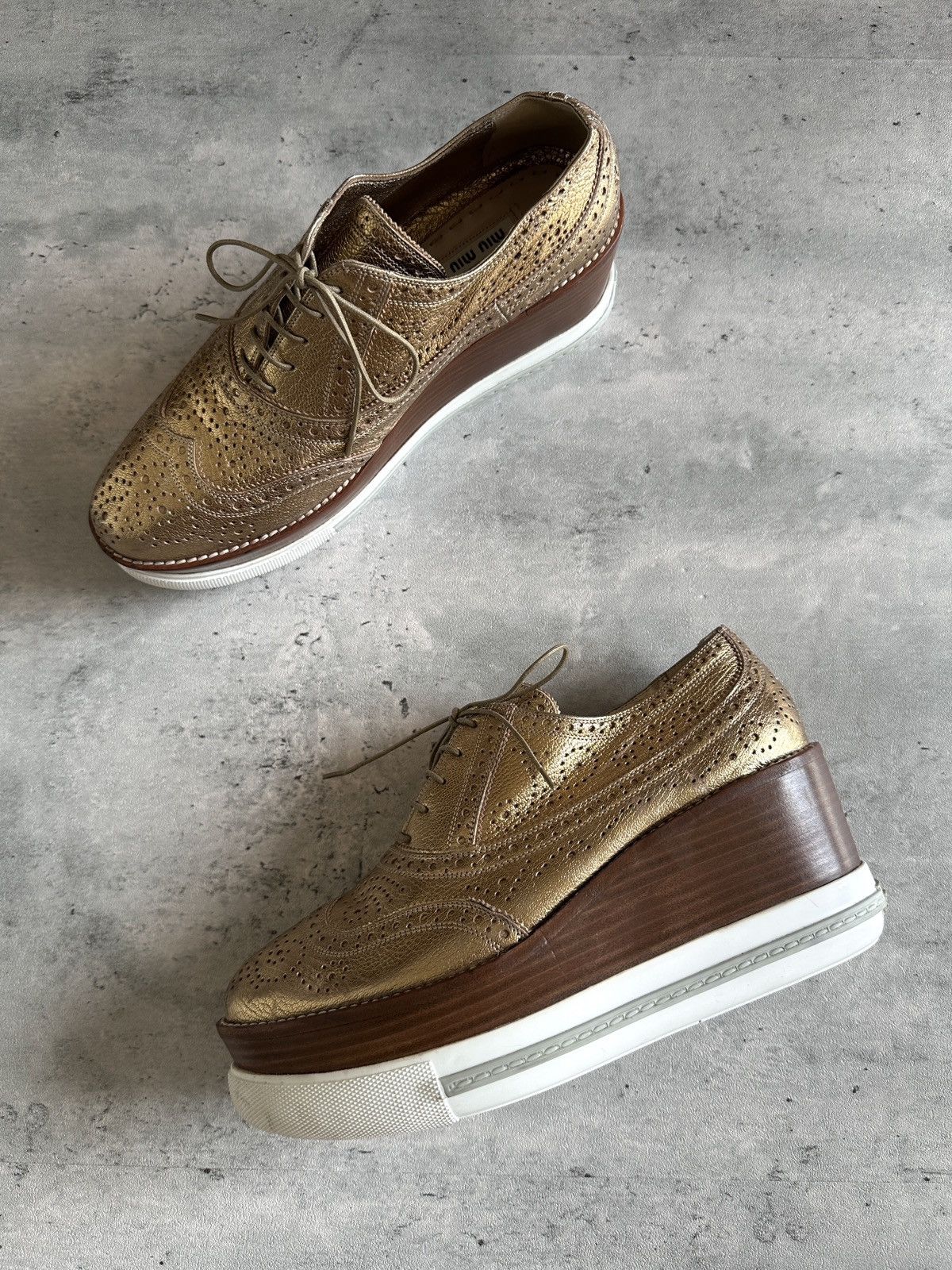 Miu Miu PLATFORM BROGUES (METALLIC GOLD) Size US 10.5 / IT 40.5 - 7 Thumbnail