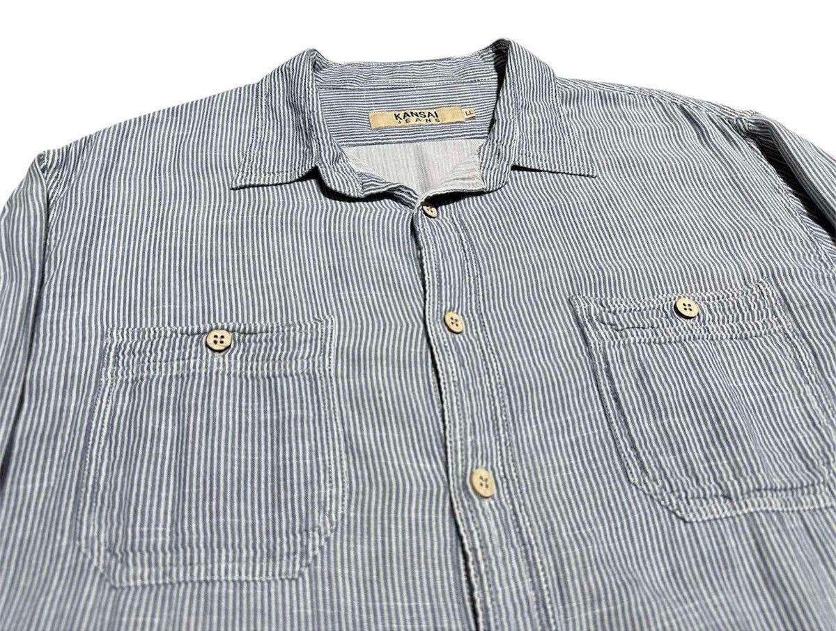 Japanese Brand 🔥Vintage Kansai Jeans Hickory Striped Shirt Double Pockets Size US L / EU 52-54 / 3 - 3 Thumbnail