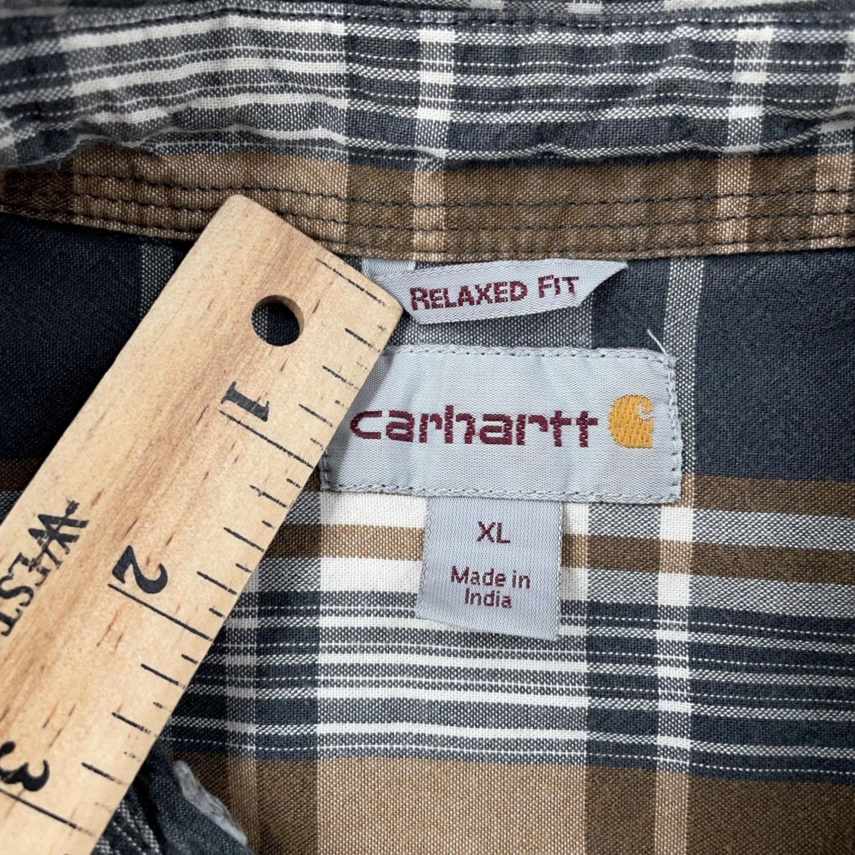 Carhartt Carhartt Shirt Mens XL Gray Brown Plaid Short Sleeve Button Front Relaxed Fit Size US XL / EU 56 / 4 - 7 Thumbnail