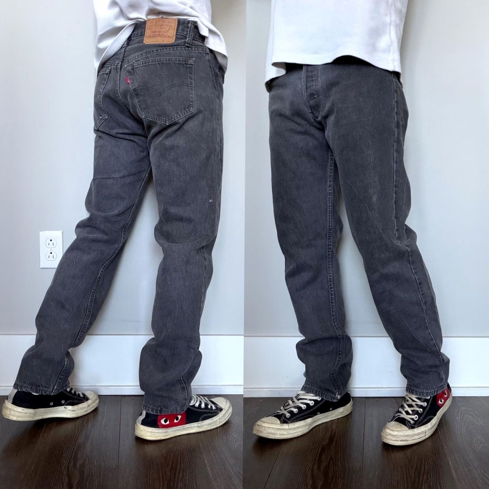 Levi's VINTAGE Levi's 501 Jeans Mens 31x31 Charcoal Wash Denim Straight Button Fly Pockets Distressed Grunge 70s 80s Size US 31 - 2 Thumbnail