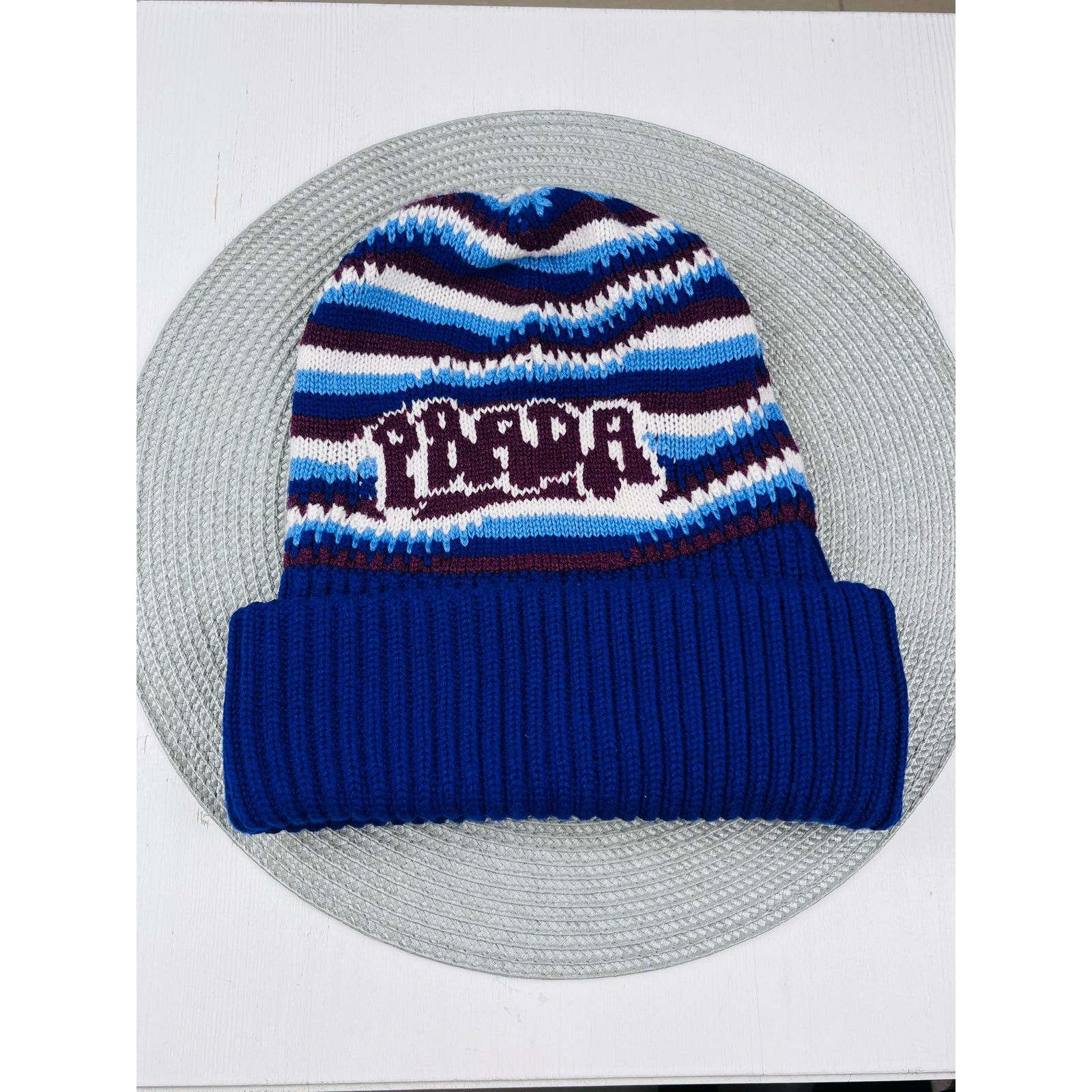 Miu Miu × Prada Prada Striped Intarsia Knit Logo Beanie Hat cashmere Italy Size ONE SIZE - 1 Thumbnail