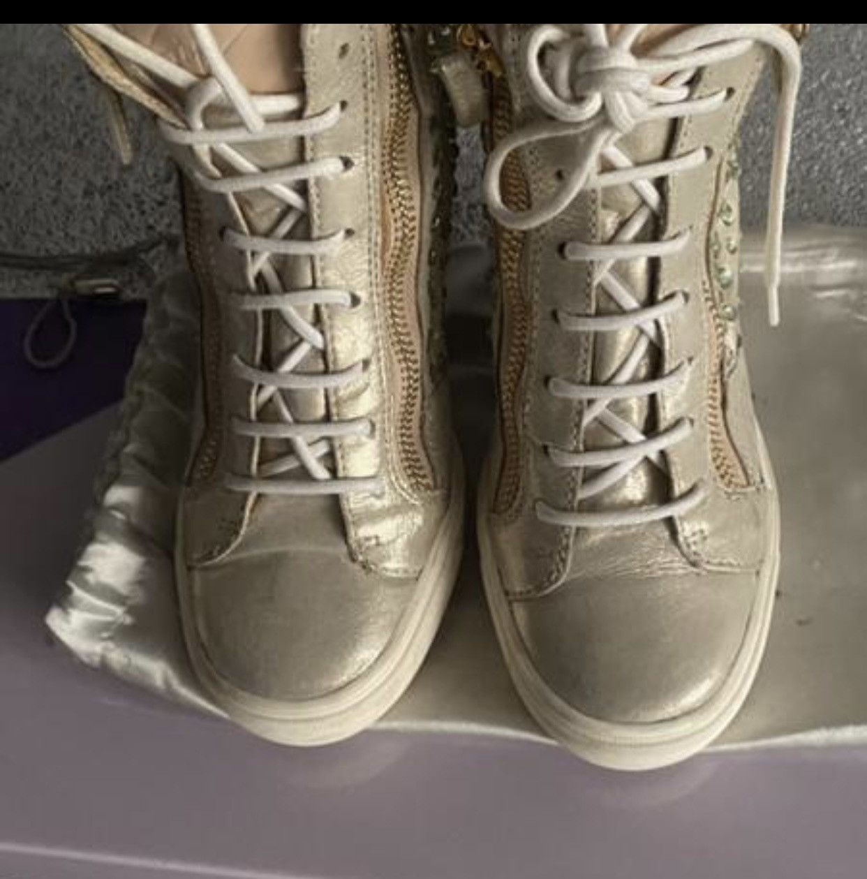 Giuseppe Zanotti Giuseppe Zanotti Gold/Beige Leather And Suede Crystal Size US 9 / IT 39 - 4 Thumbnail