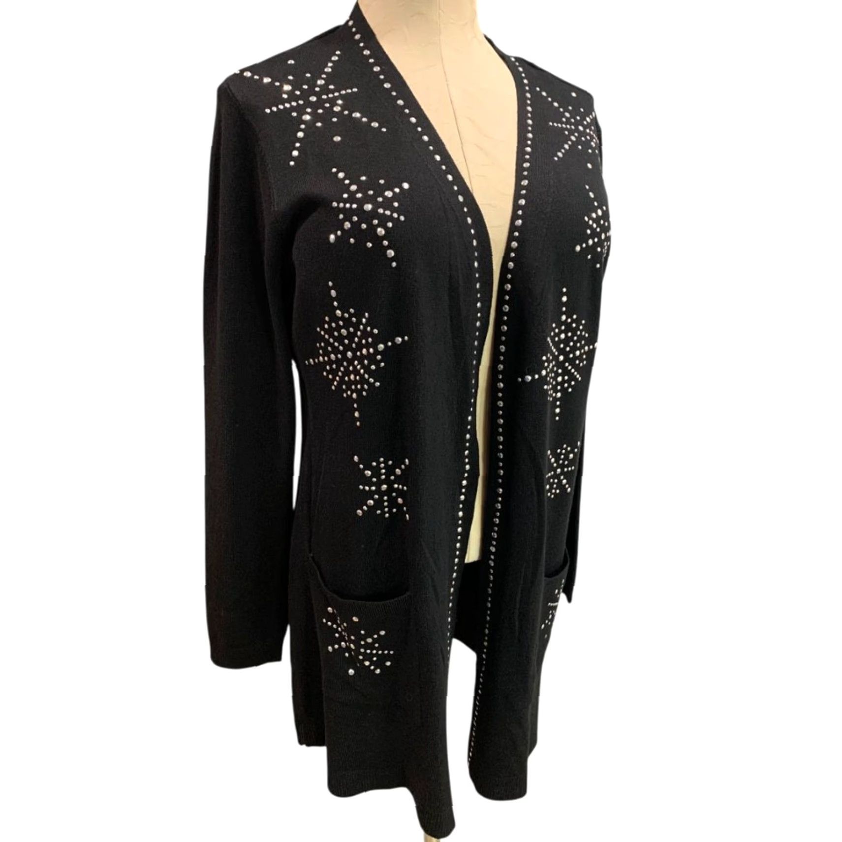 Vintage Seven Manor New Black Embellished Cardigan Sweater XL Holiday Womens Size XL / US 12-14 / IT 48-50 - 2 Thumbnail
