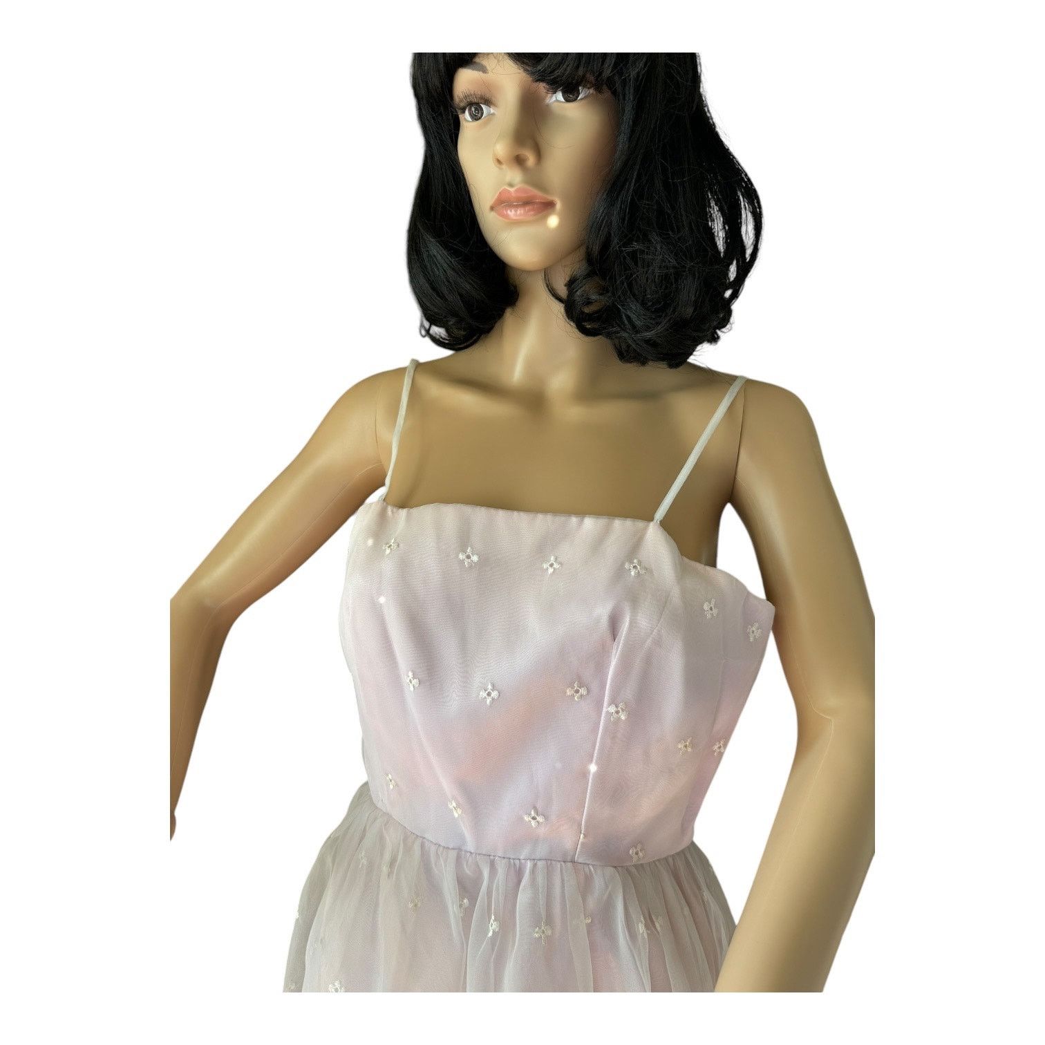 Vintage American vtg pink white sheer eyelet bridesmaid prom dress Size S / US 4 / IT 40 - 3 Thumbnail