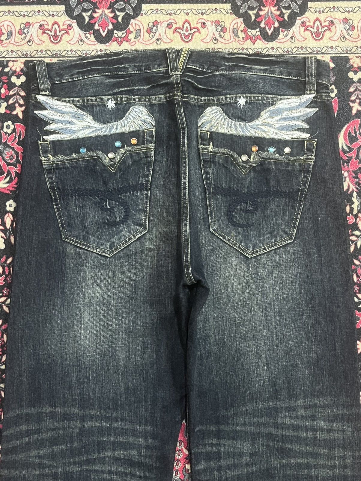 If Six Was Nine Vintage Japanese Agate Rhinestone Angelic Wing Flare Jeans Size US 36 / EU 52 - 6 Thumbnail