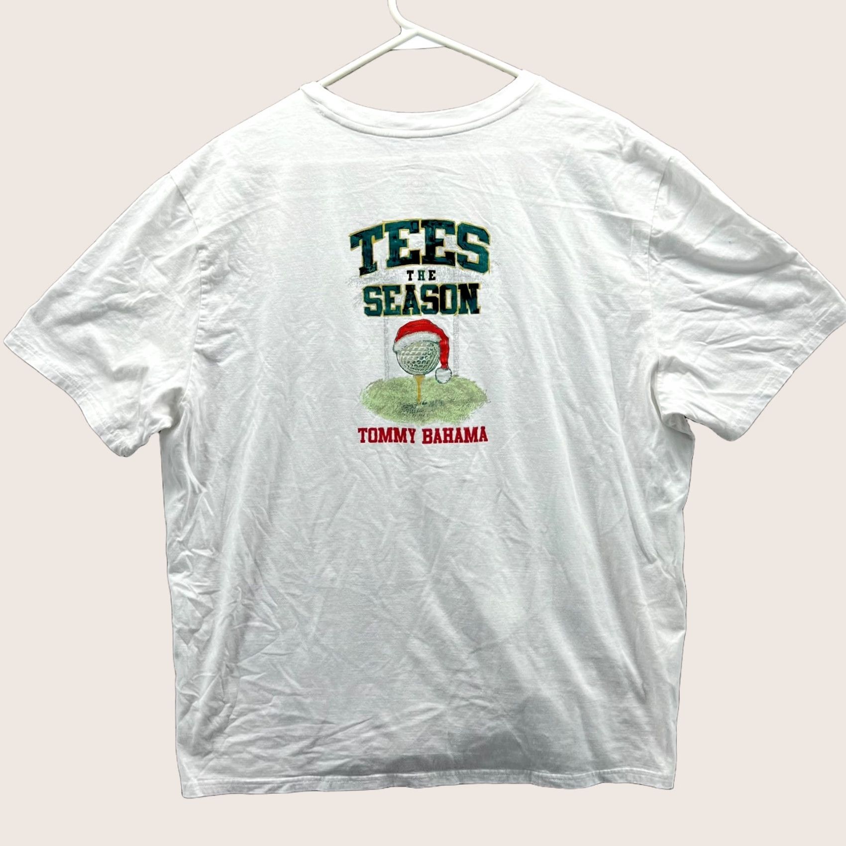 Tommy Bahama Tommy Bahama Shirt Mens 2XL White Crew Neck Short Sleeve Logo Accent All Seasons Holiday Season Santa Hat Big Print Golf Vintage: No Size US XXL / EU 58 / 5 - 1 Thumbnail