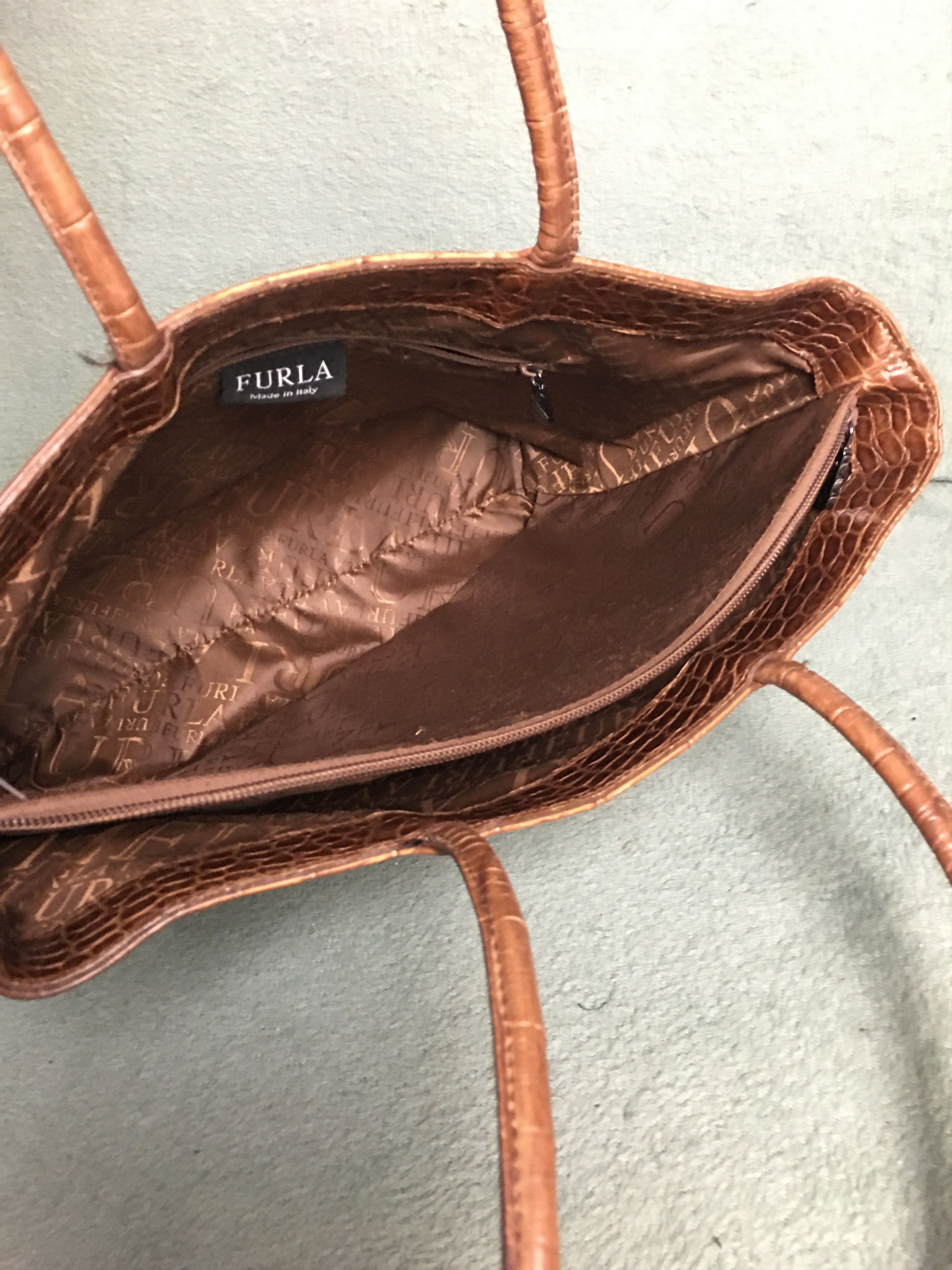 Furla Furla Leather Croco Embossed Brown Tote Bag Size ONE SIZE - 12 Thumbnail