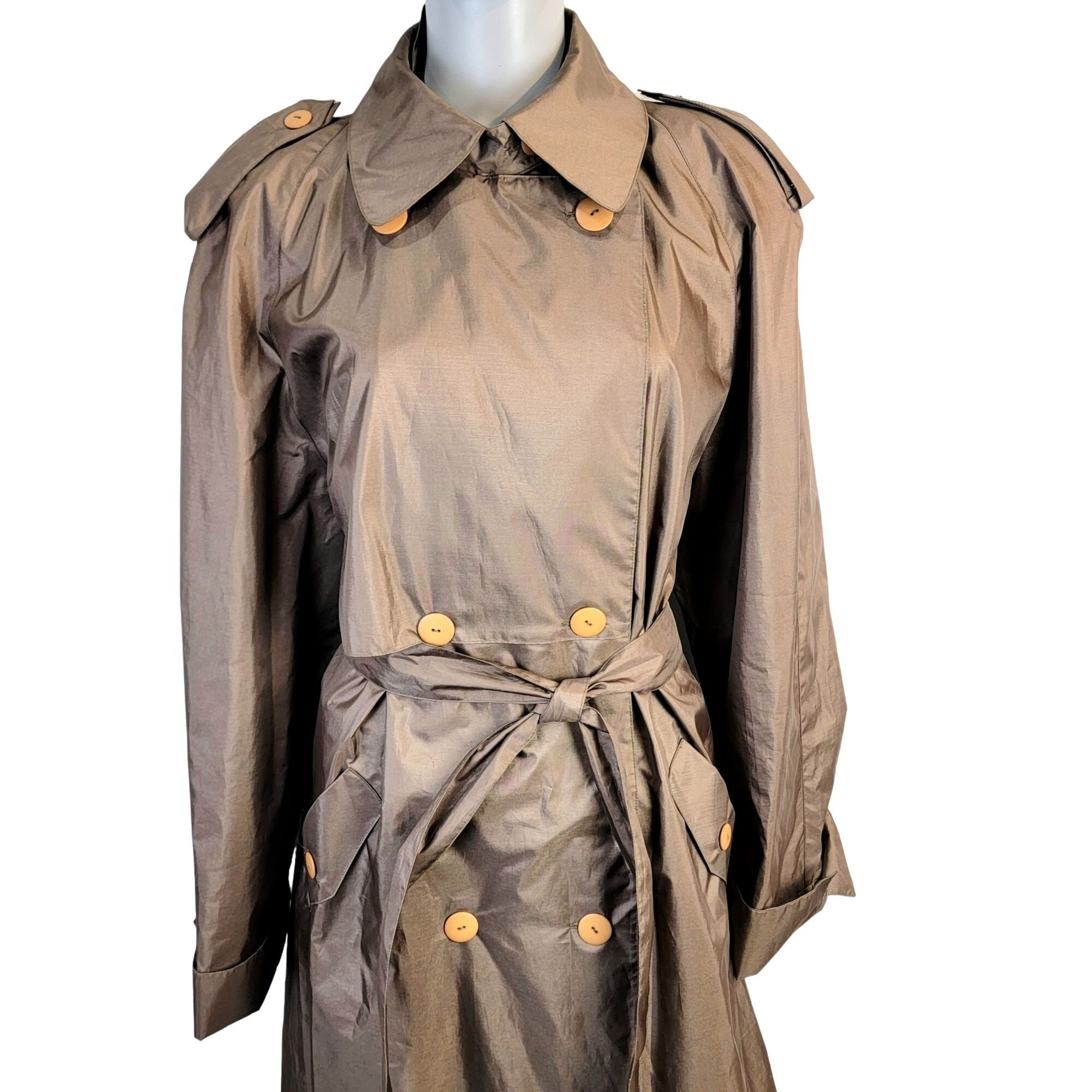 image of Vintage 70's Trench Coat Women XL 14 Brown Raincoat Rain Jack