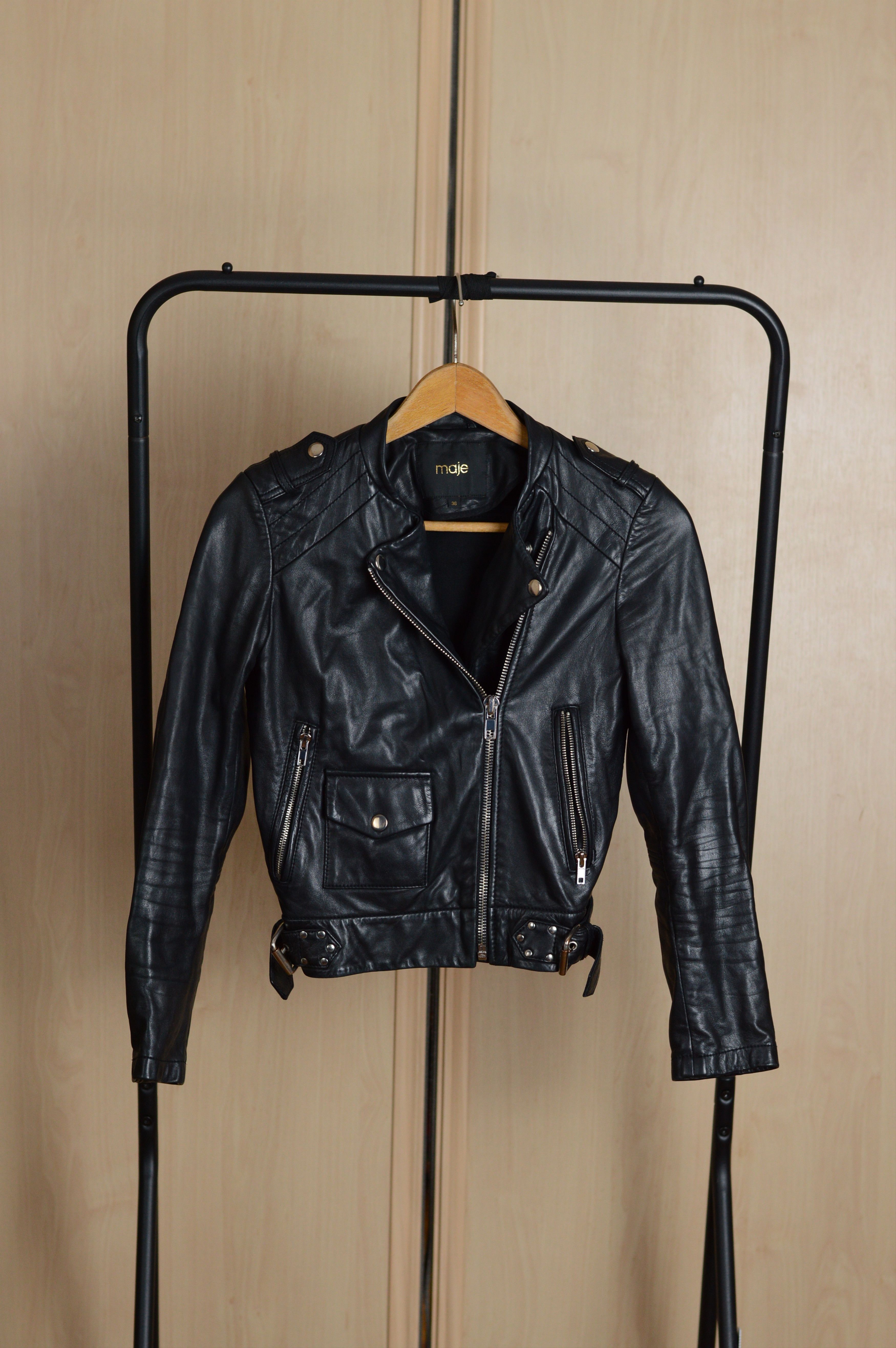 Maje Maje Lamb Skin Biker Jacket Size XS / US 0-2 / IT 36-38 - 1 Thumbnail