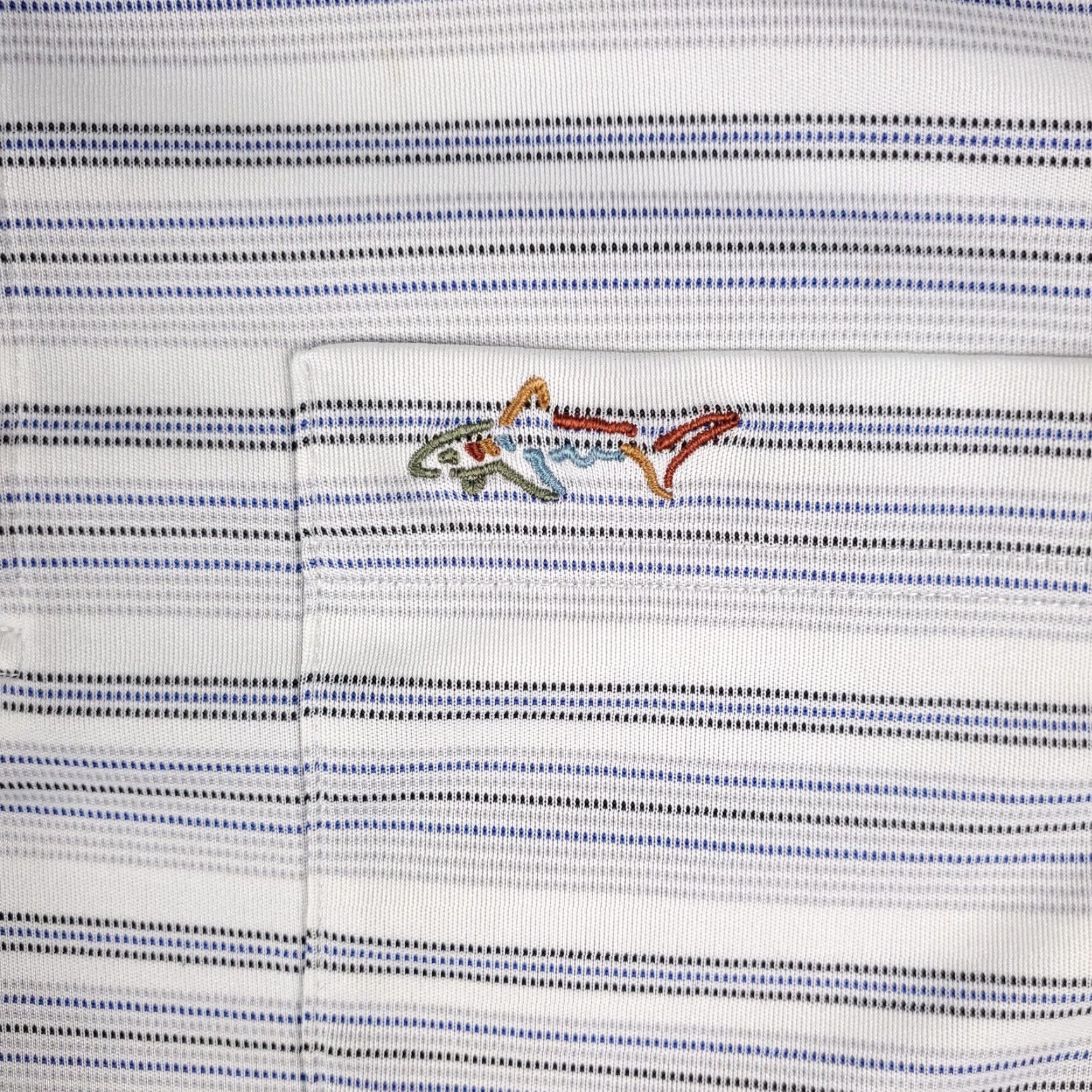 Vintage Greg Norman Shirt Mens Medium Gray Striped Shark Short Sleeve STAINED Size US M / EU 48-50 / 2 - 3 Thumbnail