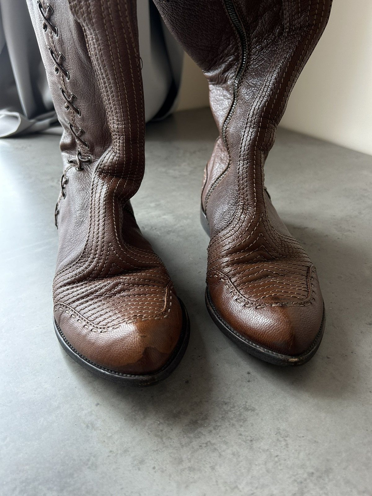 McQ Alexander McQueen Alexander Mcqueen Leather High Browm Boots Old money Size US 7.5 / IT 37.5 - 4 Thumbnail
