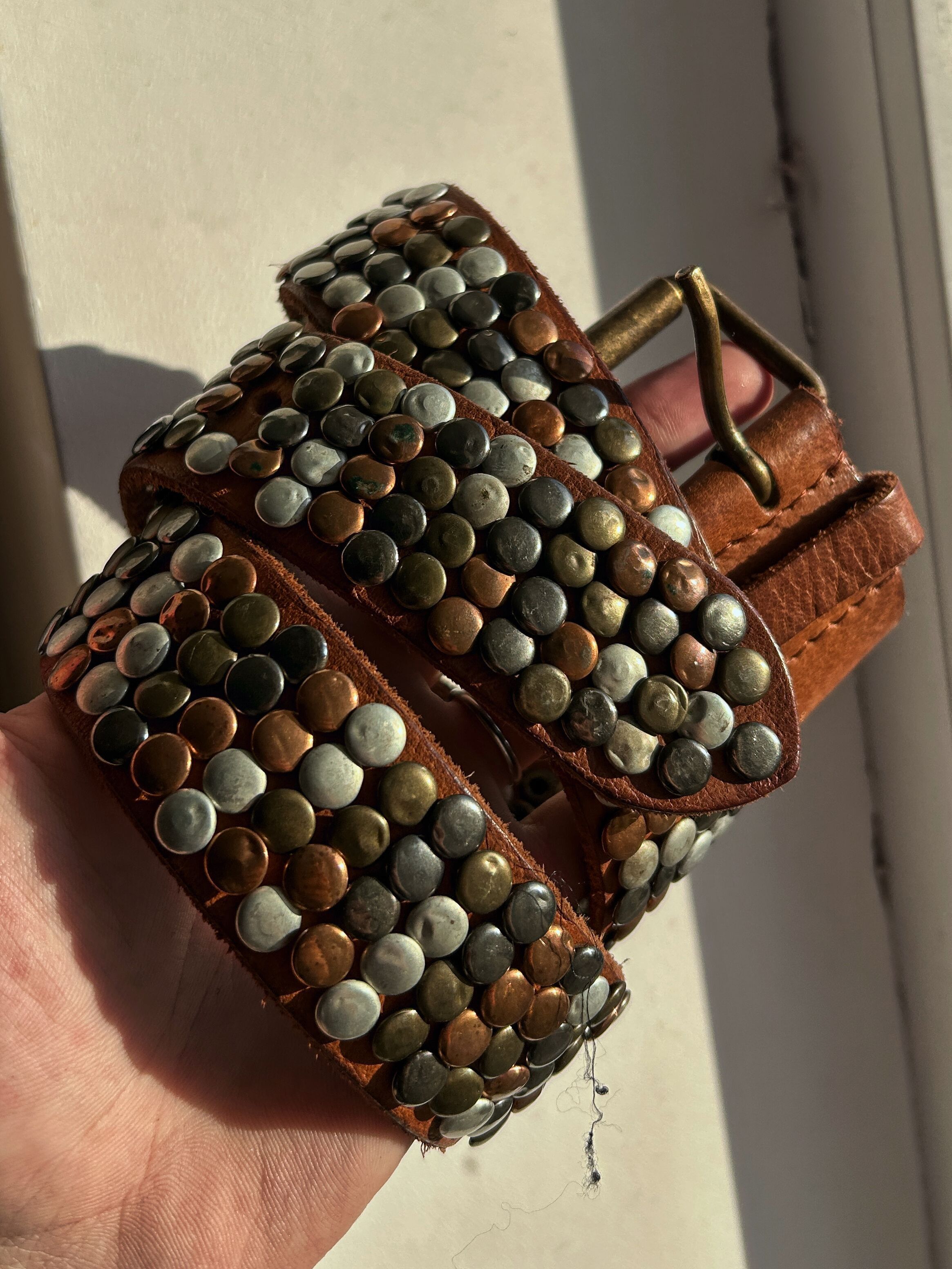 Vintage Brown Studded Leather Belt Heavy Punk Rock Vintage Style Size ONE SIZE - 2 Thumbnail