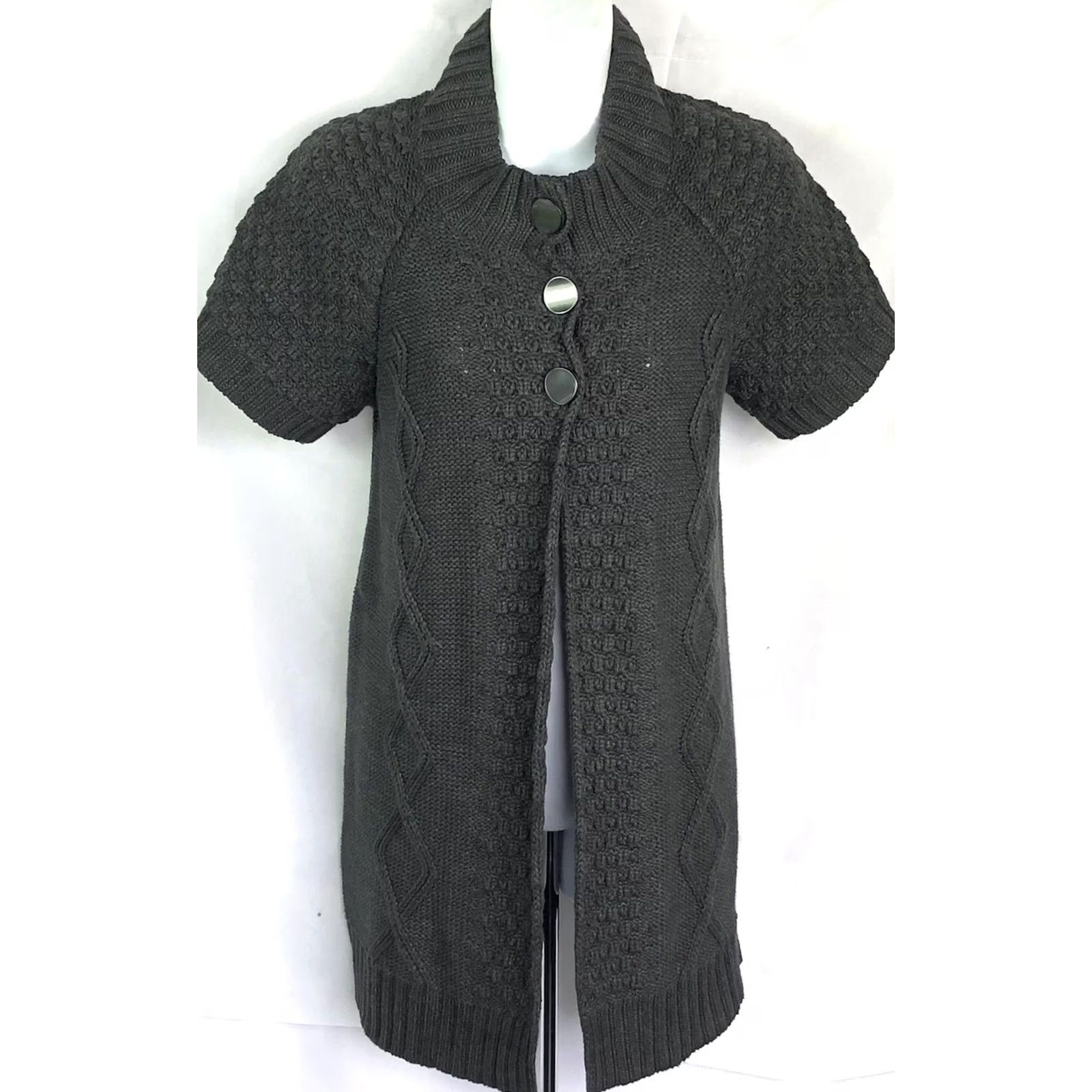 Vintage Mac & Jac Cardigan Sweater M Gray Cable Knit Button Whimsy Goth Cottage Size M / US 6-8 / IT 42-44 - 6 Thumbnail