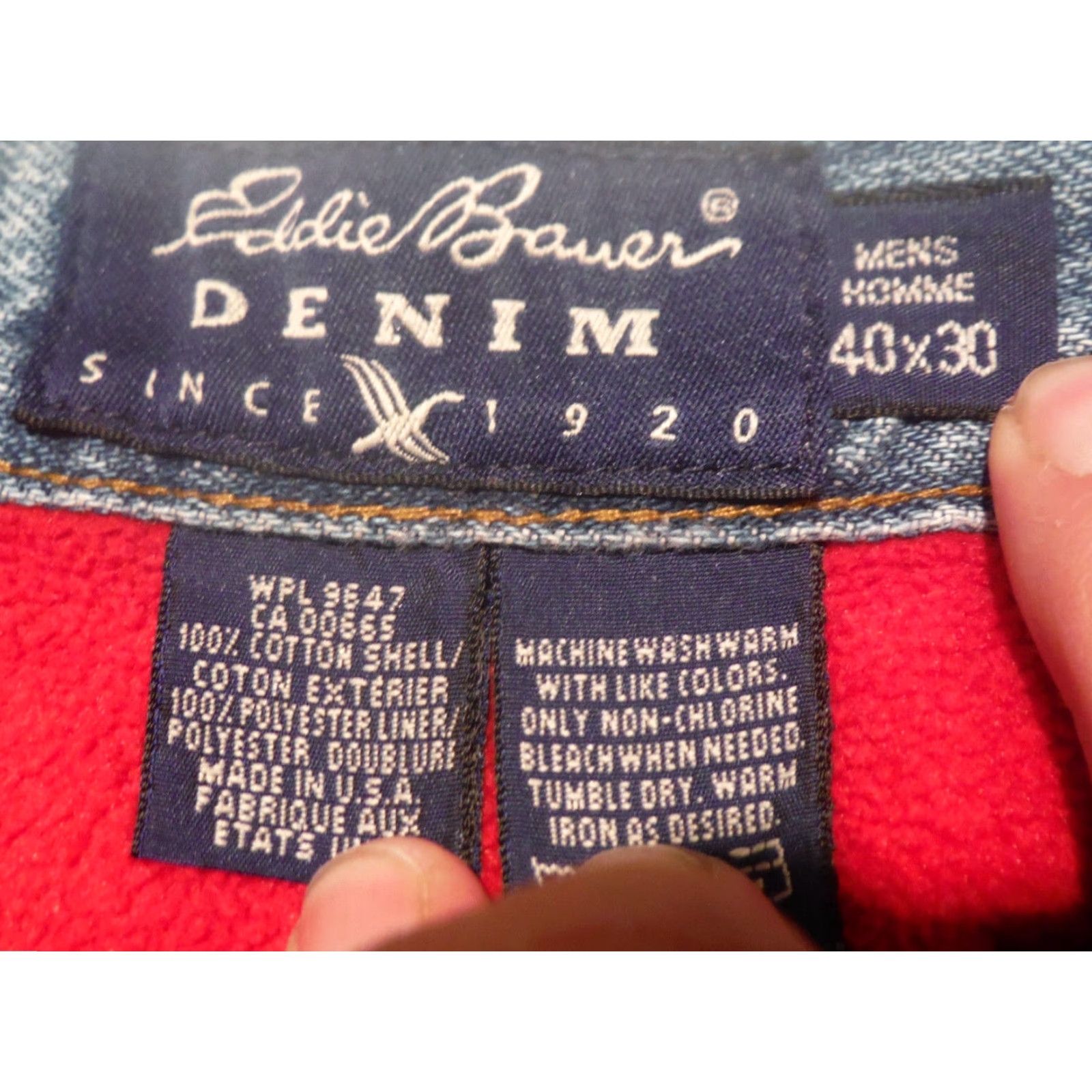 Eddie Bauer VINTAGE Eddie Bauer Blue Denim Jeans 38x28 USA Made with Fleece Lining, Classic Straight Leg, Warm, Mens Size US 38 / EU 54 - 2 Thumbnail